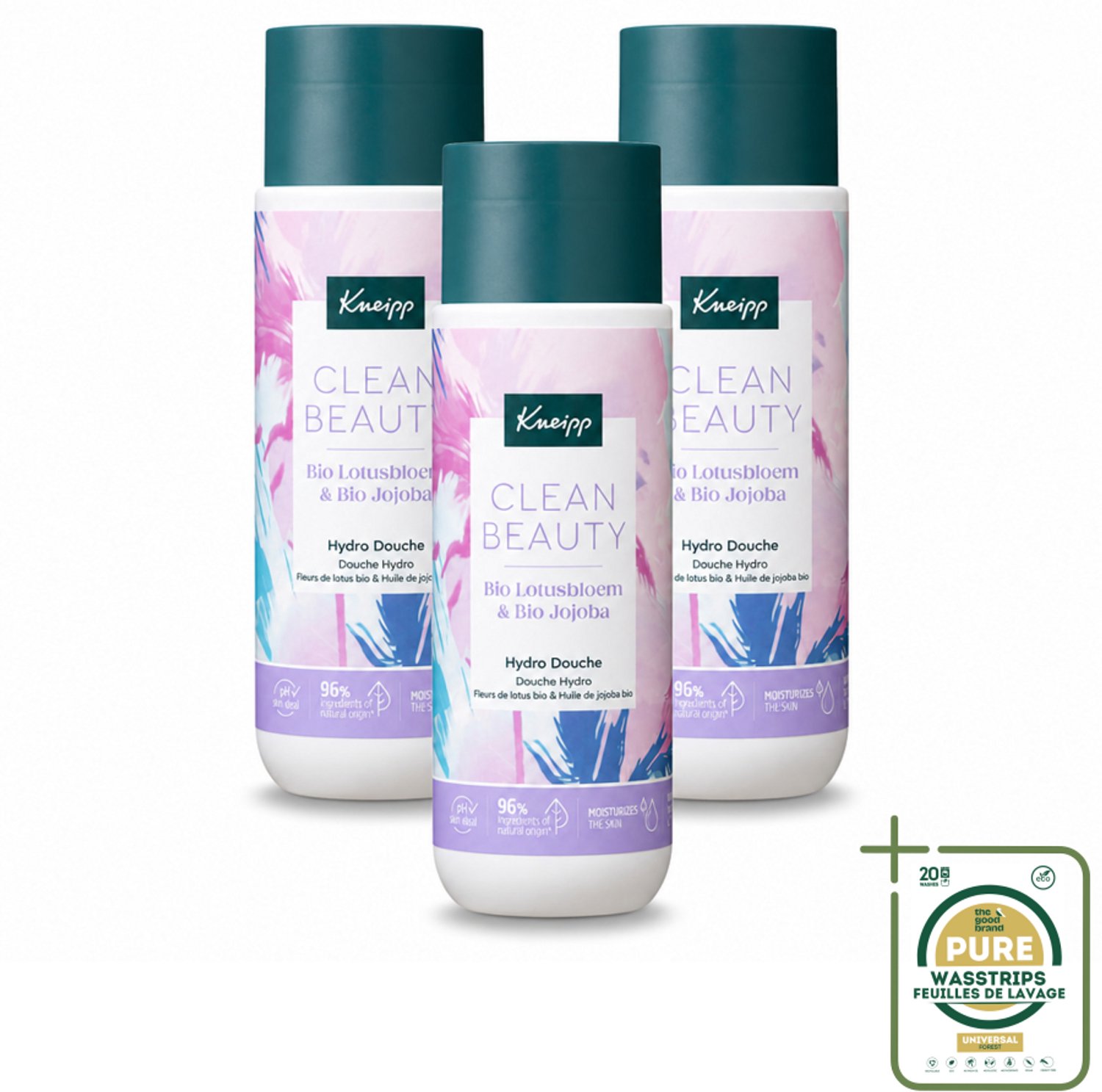 3 x Kneipp - Douchegel - Clean Beauty - Lotus & Jojoba - 200 ml - Wasstrips - Douchegel - Natuurlijke Douchegel - Bio Douchegel - Geur Van Lotus - Geur Van Jojoba
