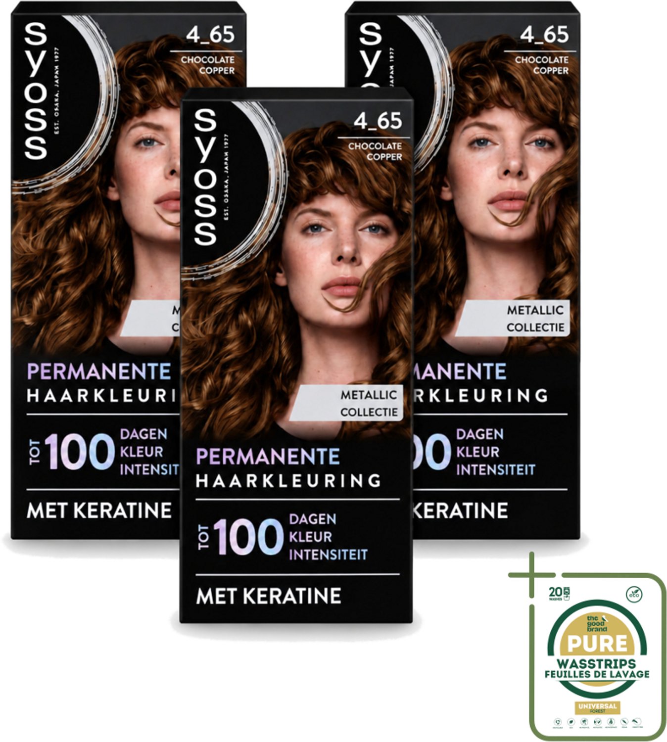3 x SYOSS - Permanent Coloration 4-65 - Haarverf - Permanente Haarkleuring - Chocolate Copper - Grijsdekking - Wasstrips - Haarverf - Permanente Haarkleuring - Chocolade-koper - Grijsdekking - Keratine