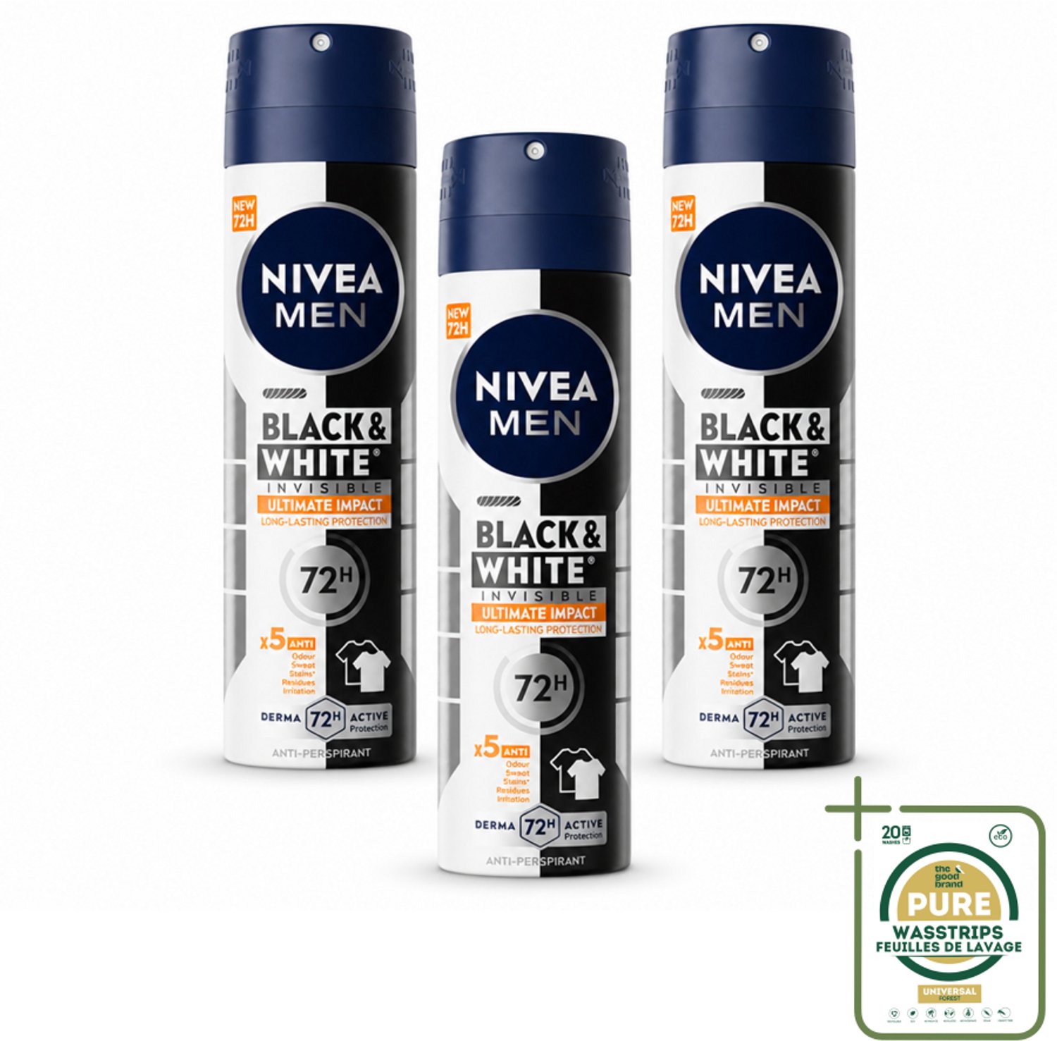 3 x NIVEA MEN - Deodorant Spray - Black & White Ultimate Impact - 150 ml - Anti-transpirant Spray - Vlekken Voorkomen - Zweet Beschermen - Kleding Beschermen - Frisse Geur