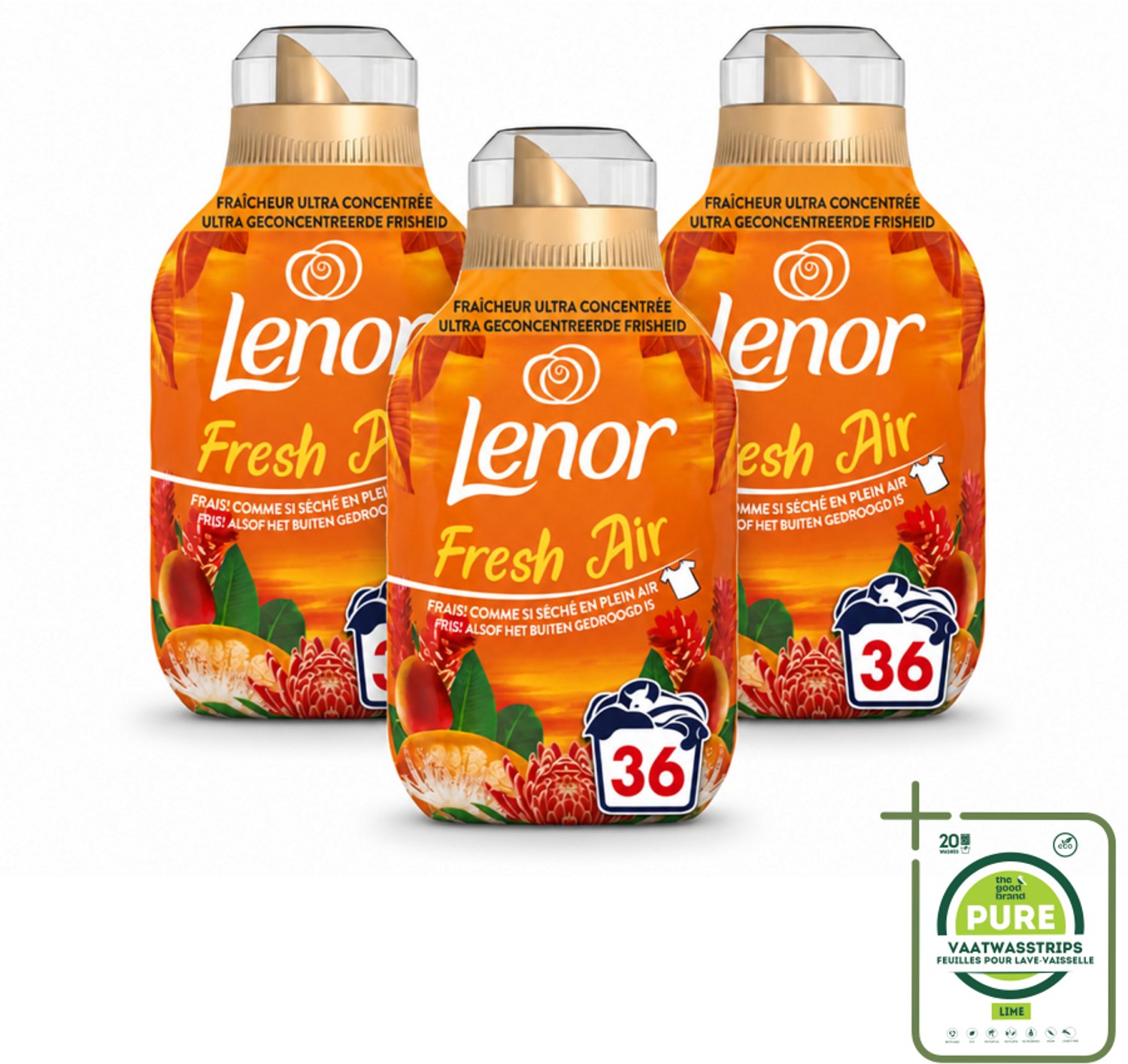 3 x Lenor - Wasverzachter - Fresh Air Tropenzon - Ultra Geconcentreerd - 36 Wasbeurten - Grootverpakking - Vaatwasstrips - Wasverzachter - Frisheid - Wasmachine - Wasverzachter Fles - Tropische Geur