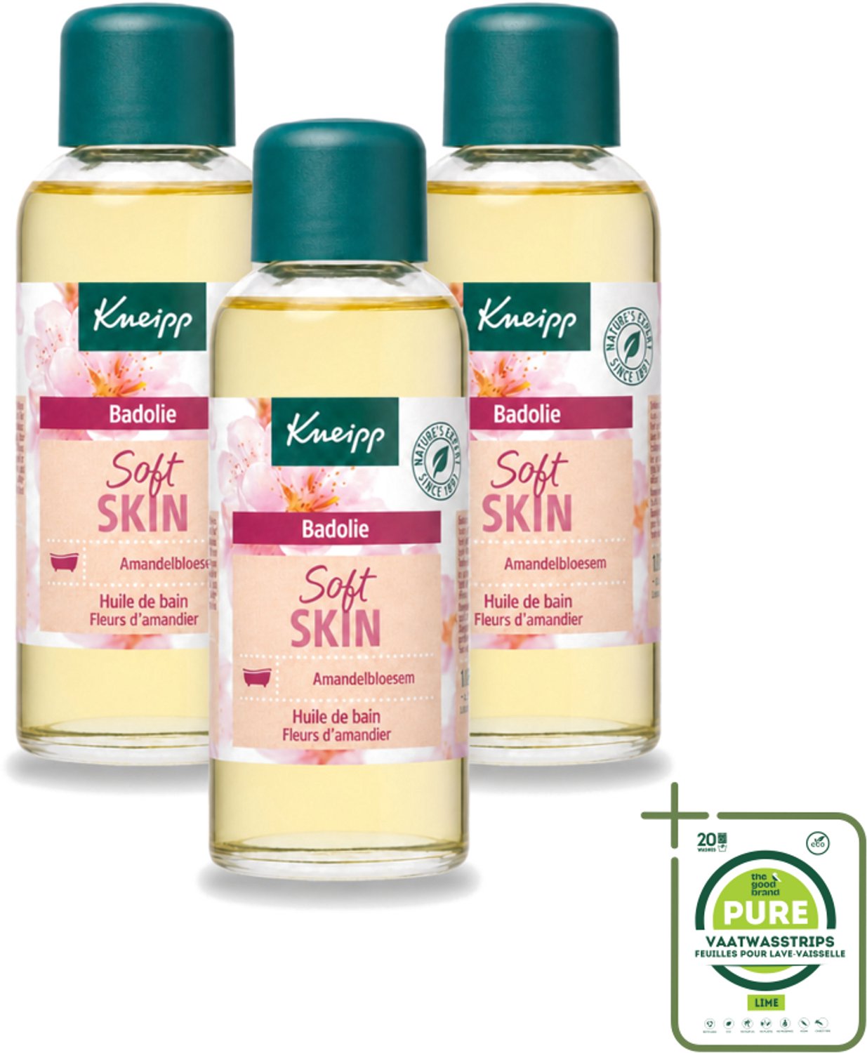 3 x Kneipp - Badolie - Amandelbloesem - Voor droge en gevoelige huid - 100 ml - Grootverpakking - Vaatwasstrips - Badolie - Droge Huid - Gevoelige Huid - Amandelolie - Huidverzorging