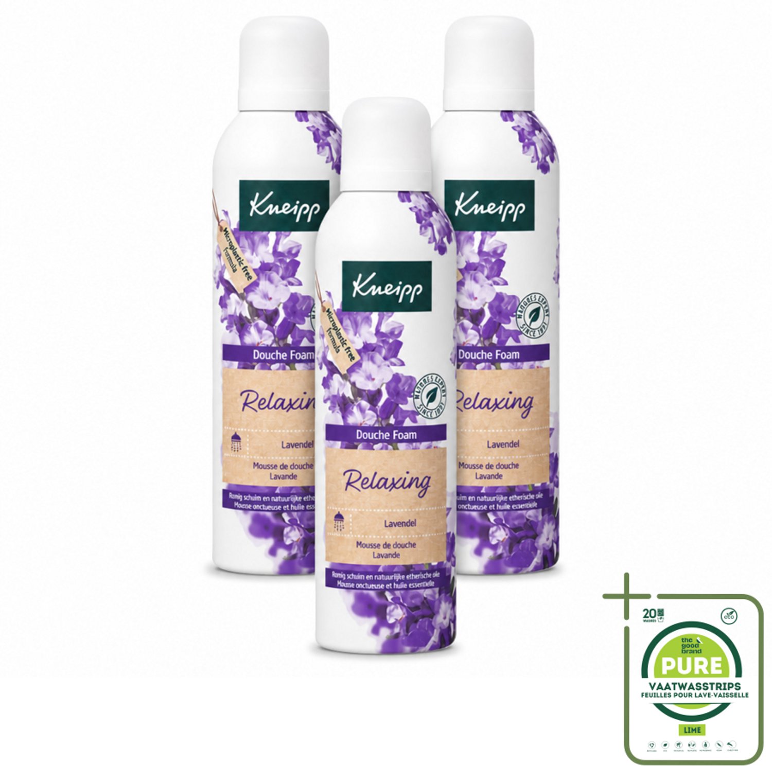 3 x Kneipp - Douche schuim - Relaxing - Lavendel - 200 ml - Grootverpakking - Vaatwasstrips - Douche Schuim - Ontspanning - Lavendel - Rust - Natuurlijke Geur
