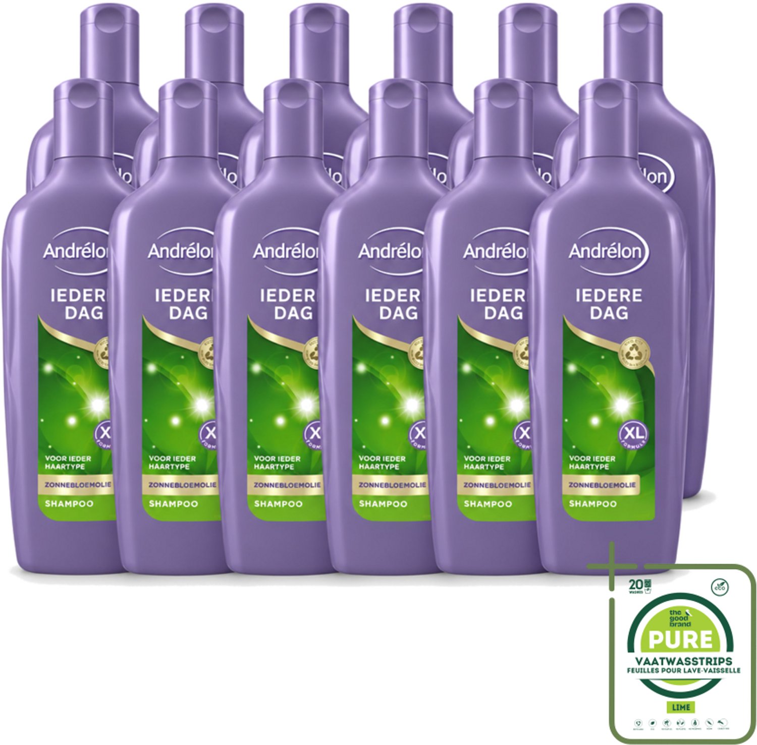12 x Andrélon - Iedere Dag - Shampoo - 450 ml - Grootverpakking - Vaatwasstrips - Shampoo Dagelijks - Fris Haar - Gezond Haar - Luchtig Haar - Zonnebloemextract