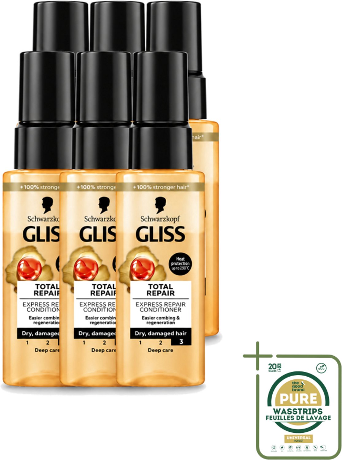 6 x Gliss - Total Repair - Express Repair Conditioner - Deep Care - 70 ml - Wasstrips - Haarherstel - Droog Haar - Beschadigd Haar - Herstel Crème - Leave-in Crème