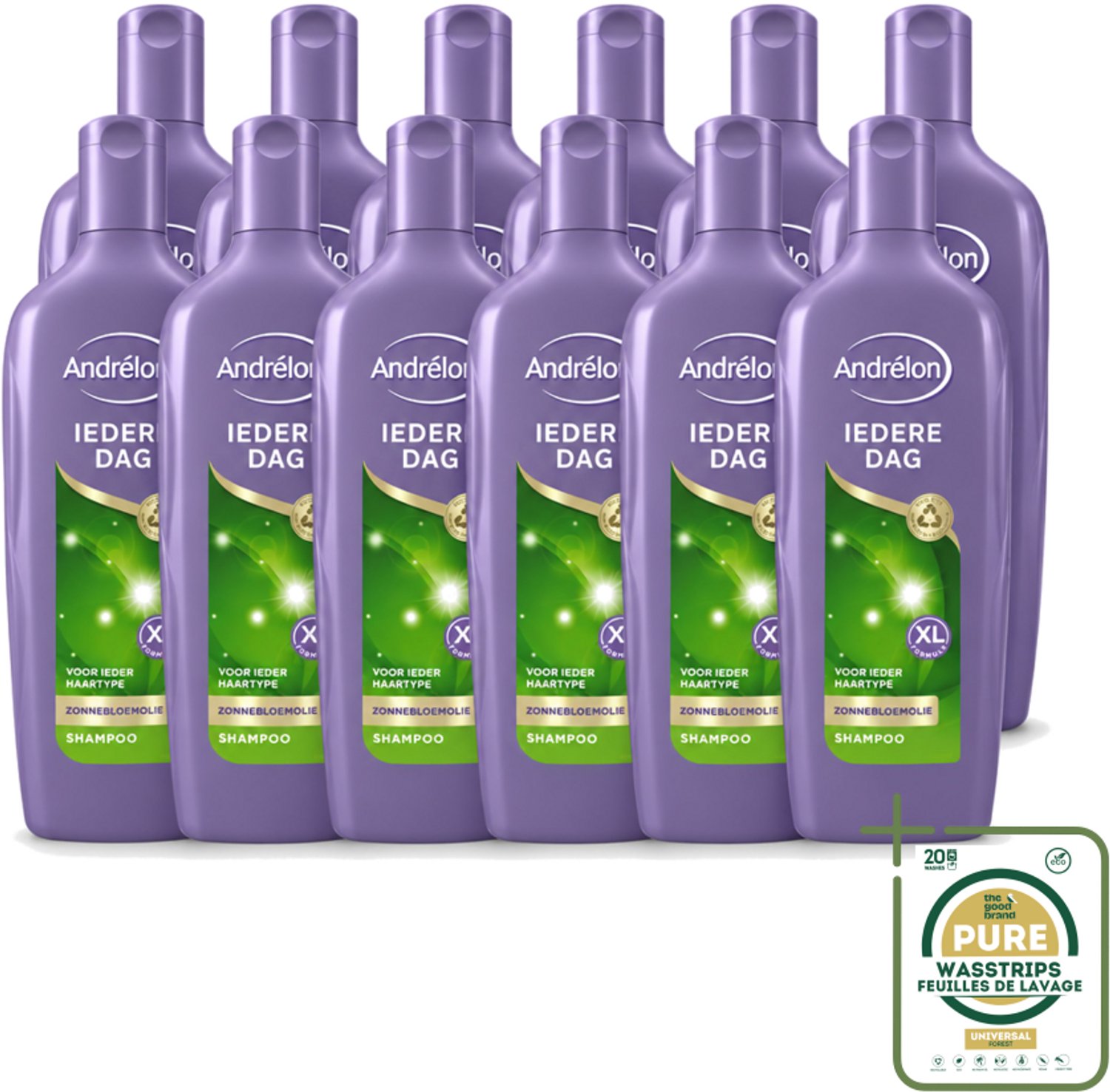 12 x Andrélon - Iedere Dag - Shampoo - 450 ml - Wasstrips - Shampoo Dagelijks - Haar Verzorging - Fris Haar - Gezond Haar - Zonnebloemextract