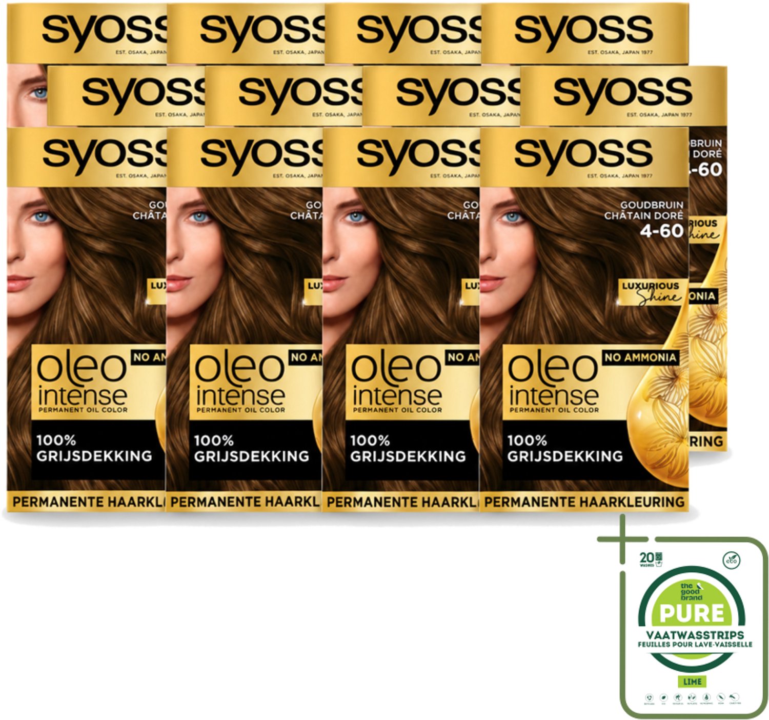 12 x SYOSS - Oleo Intense 4-60 - Haarverf - Permanente Haarkleuring - Goudbruin - Langdurige Kleur - Grootverpakking - Vaatwasstrips - Haarkleur - Haarkleuring - Goudbruin - Haarverf - Haarverf Zonder Ammoniak