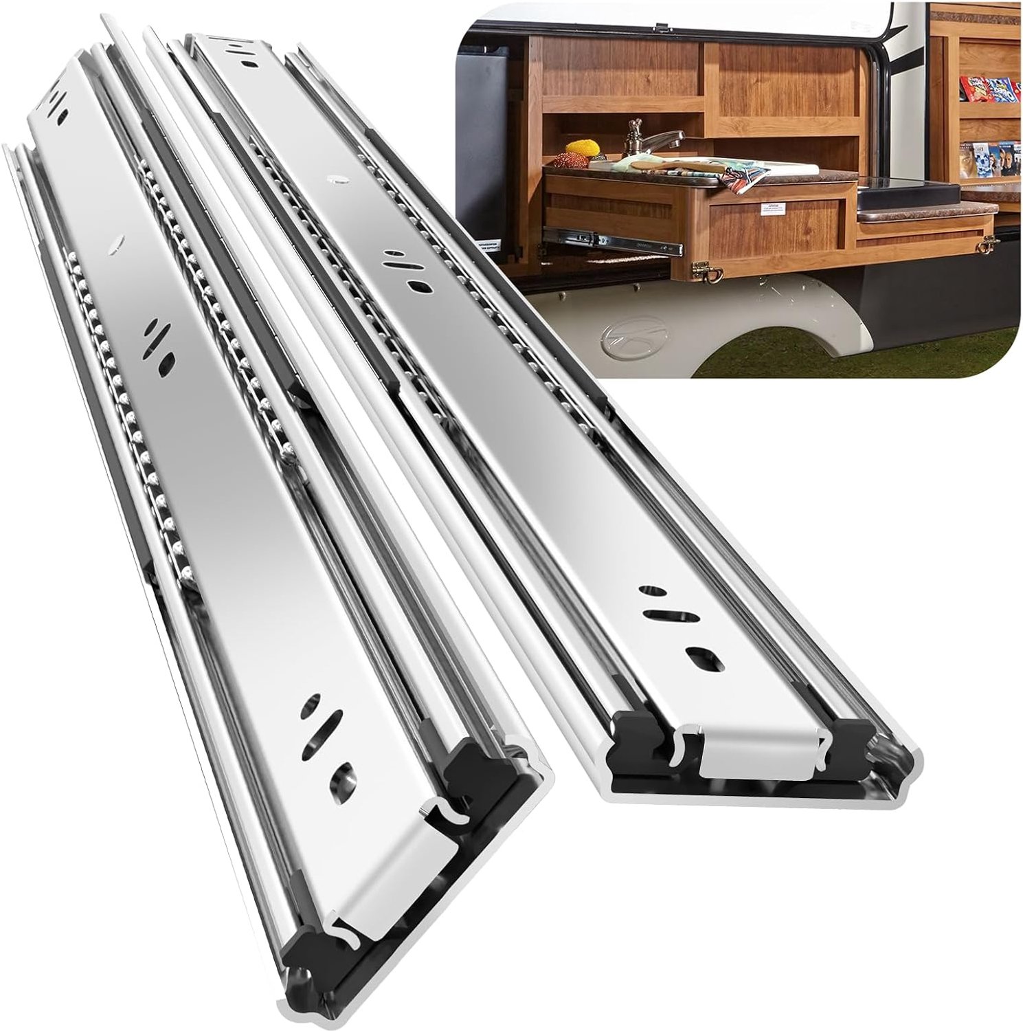 1 paar zware ladegeleiders 12 14 16 18 20 22 24 26 28 30 32 34 36 38 40 44 48 52 56 60 inch 150 lbs draagvermogen zijmontage volledige verlenging kogellager rail loper (zonder slot, 20 inch)