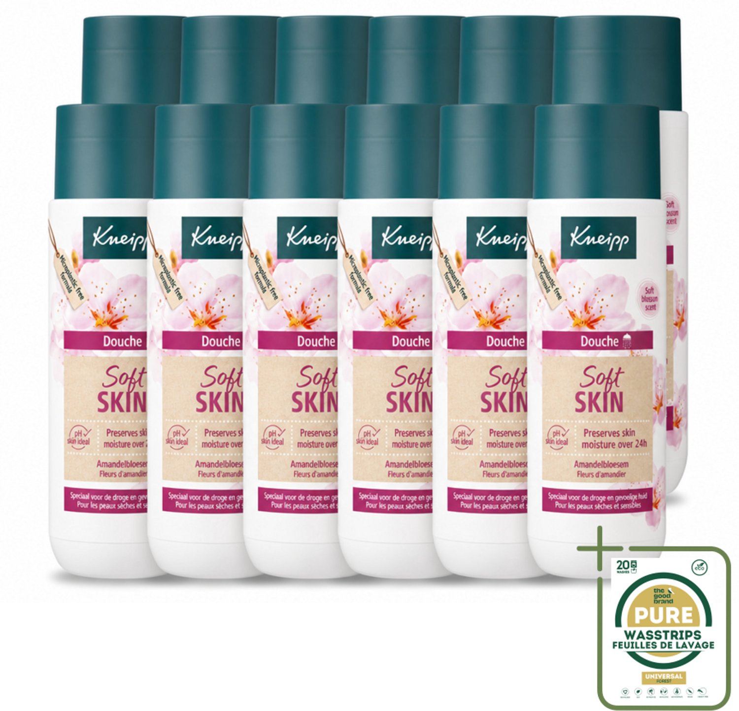 12 x Kneipp - Douchegel - Soft Skin - Amandelbloesem - 200 ml - Wasstrips - Douchegel - Huidverzorging - Droge Huid - Gevoelige Huid - Amandelolie