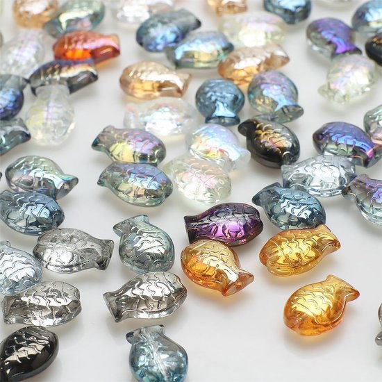 90 stuks kleurrijke glazen viskralen, 10 x 14 cm, losse glazen kralen met gat, glazen kralen om te rijgen, spacer-kralen voor armbanden, viskralen om te knutselen, voor doe-het-zelf sieraden, — afbeelding 2