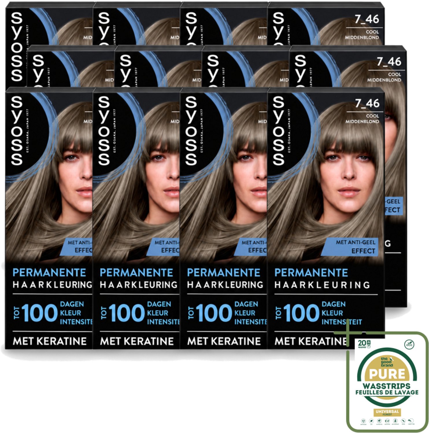 12 x SYOSS - Coloration 7-46 Cool Middenblond - Haarverf - Grijsdekking - Vermindert Haarbreuk - Wasstrips - Haarverf - Permanente Haarkleur - Grijsdekking - Keratine - Haarmasker