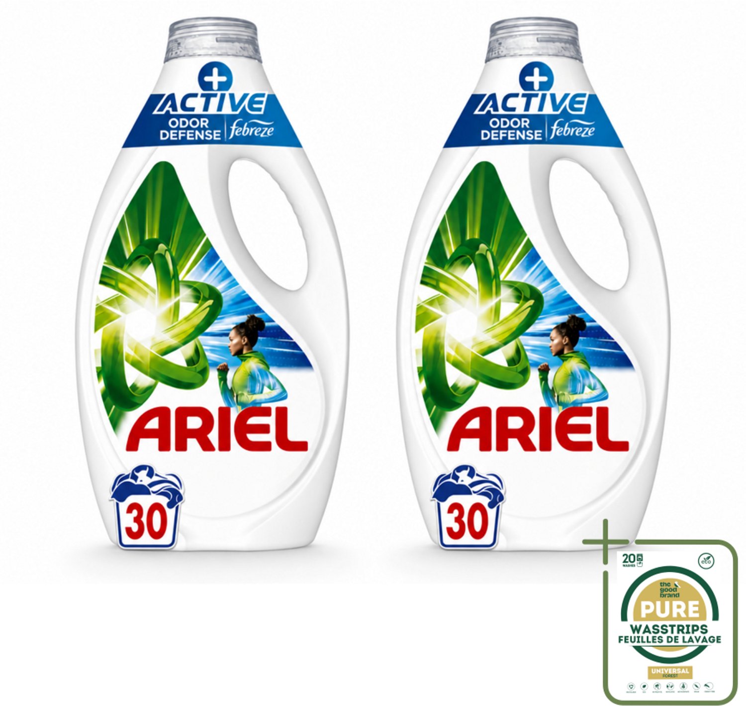 2 x Ariel - Vloeibaar Wasmiddel - +Actieve Odor Defense - 30 Wasbeurten - 1,35 liter - Wasstrips - Vloeibaar Wasmiddel - Geurverwijdering - Zweetgeuren - Wasmiddel Met Febreze - Sportkleding Was