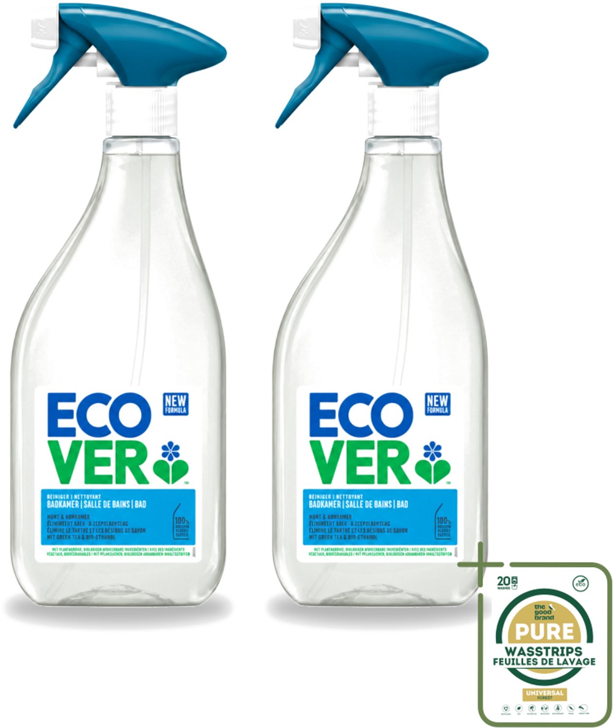2 x Ecover - Badkamerreiniger - Munt & Komkommer - 500 ml - Wasstrips - Badkamerreiniger - Kalkverwijdering - Zeepresten Verwijderen - Natuurlijke Badkamerreiniger - Munt En Komkommer Geur