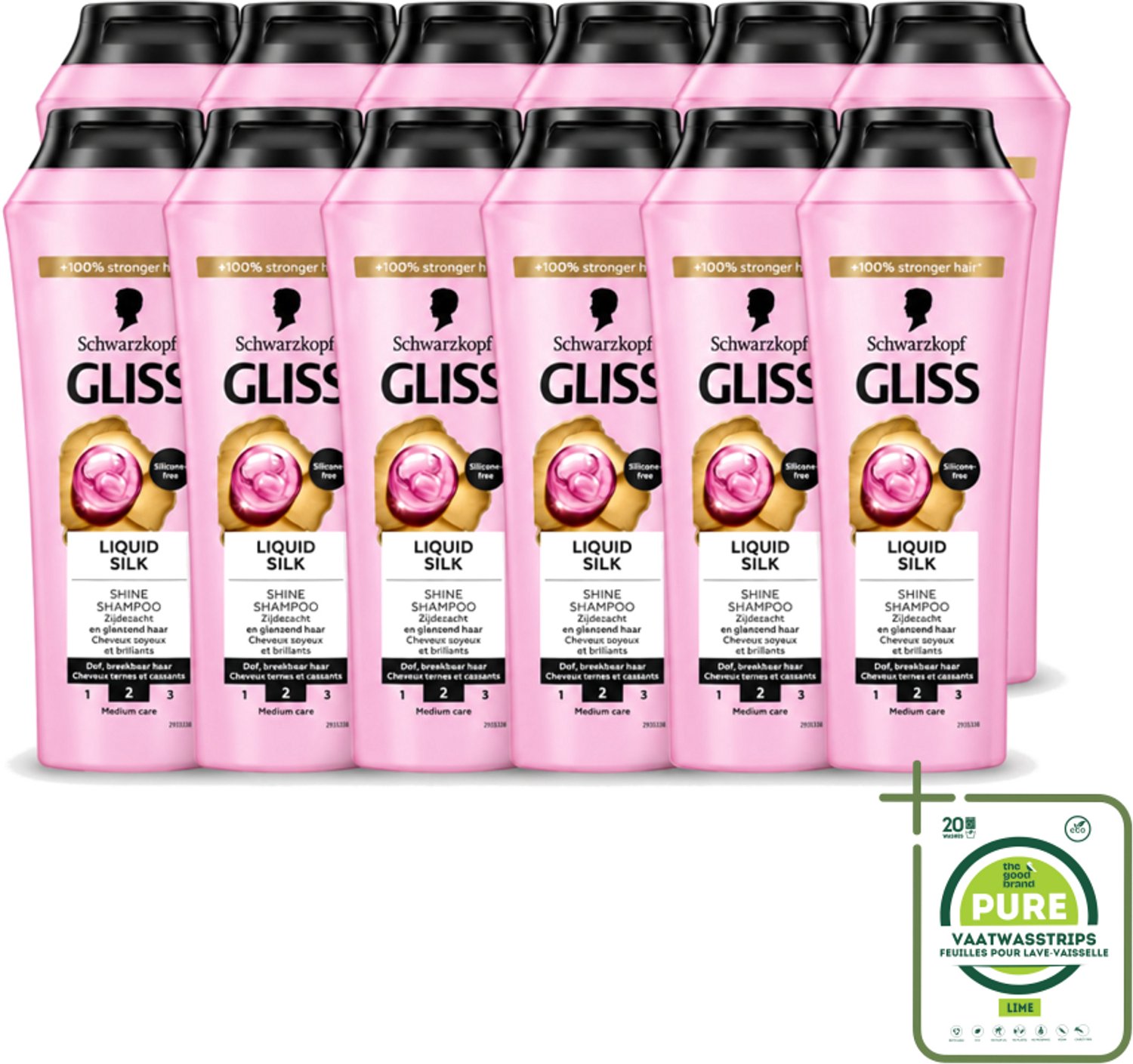 12 x Gliss - Shampoo - Liquid Silk - Voor Glanzend en Zijdezacht Haar - 250 ml - Grootverpakking - Vaatwasstrips - Glans Haar - Zijdezacht Haar - Glanzend Haar - Siliconenvrije Shampoo - Natuurlijke Shampoo