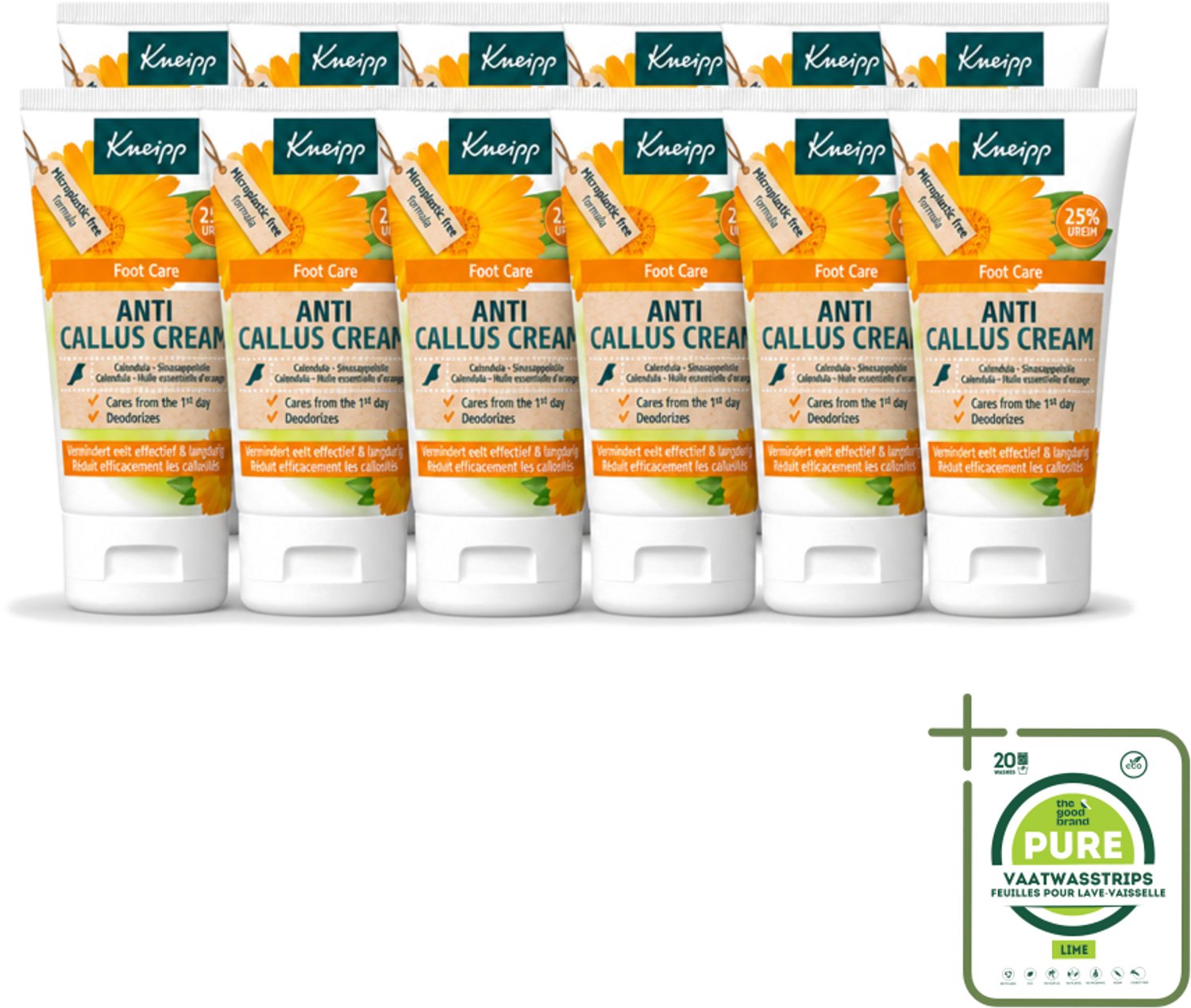 12 x Kneipp - Eeltcrème - Calendula - 25 % ureum - Voor zachte & soepele voeten - 50 ml - Grootverpakking - Vaatwasstrips - Eeltcrème - Voeten Verzorgen - Ureum Crème - Eelt Verminderen - Voeten Verzorging
