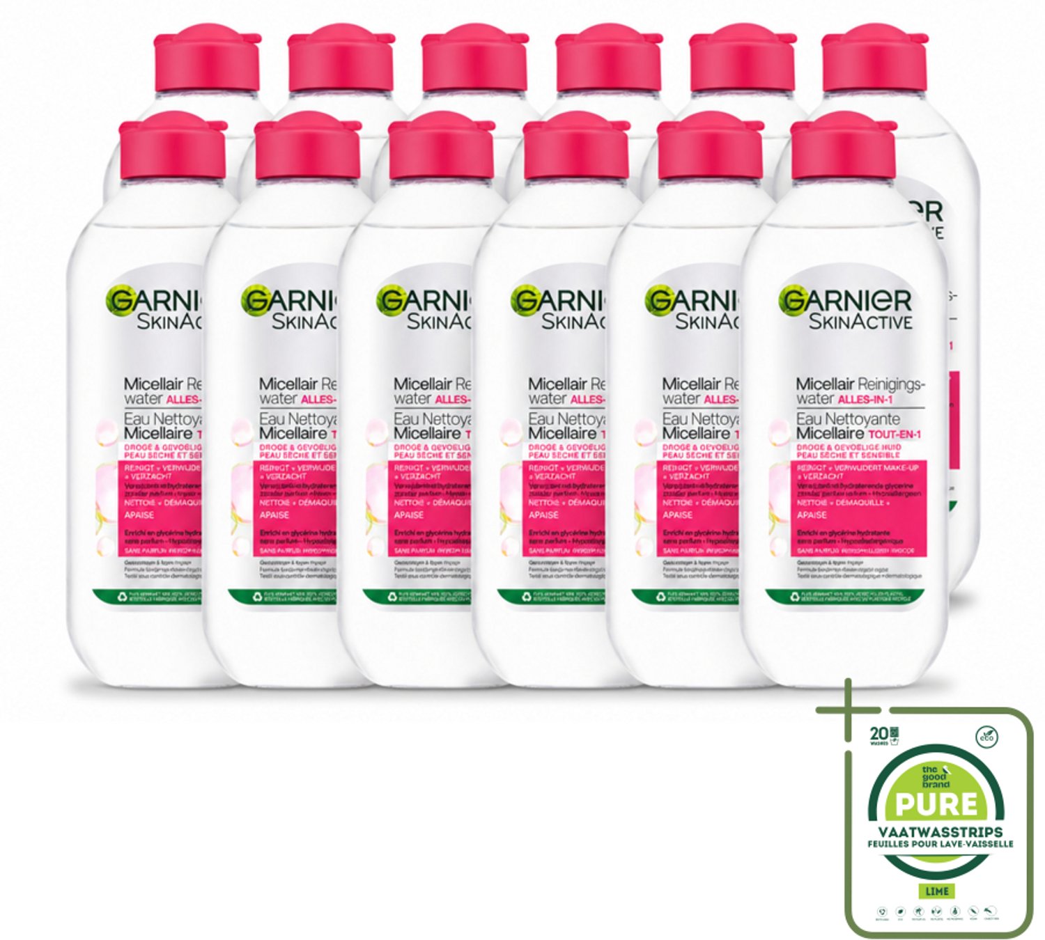 12 x Garnier - SkinActive - Micellair Reinigingswater - Droge & Gevoelige Huid - Hydraterend & Reinigend - 400 ml - Grootverpakking - Micellair Reinigingswater - Droge Huid - Gevoelige Huid - Make-up Verwijderen - Reinigen Zonder Spoelen