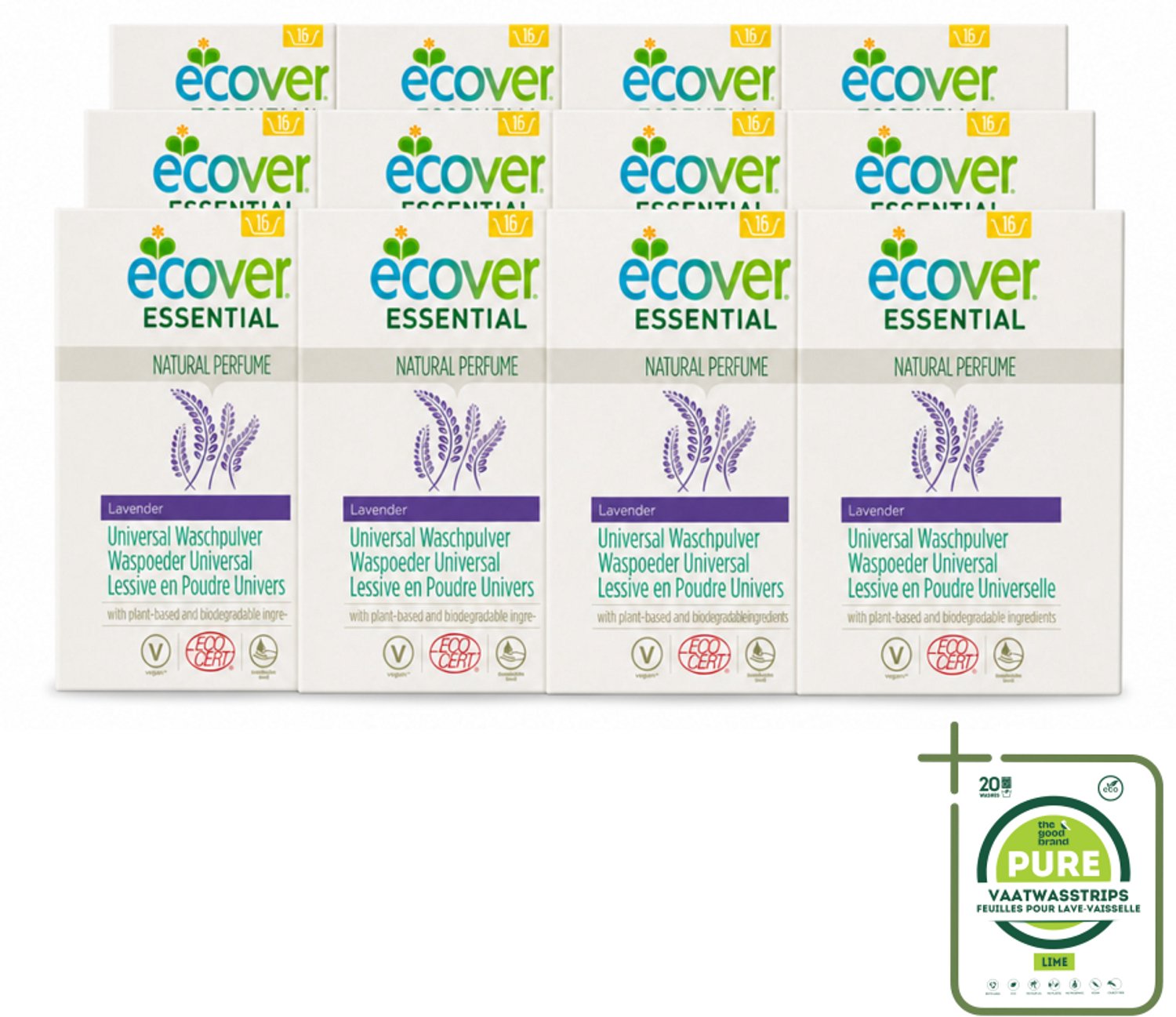 12 x Ecover - Waspoeder Essential - Universal - 1,2 kg - Grootverpakking - Vaatwasstrips - Waspoeder - Witte Was - Stralend Wit - Plantaardig Waspoeder - Biologisch Afbreekbaar