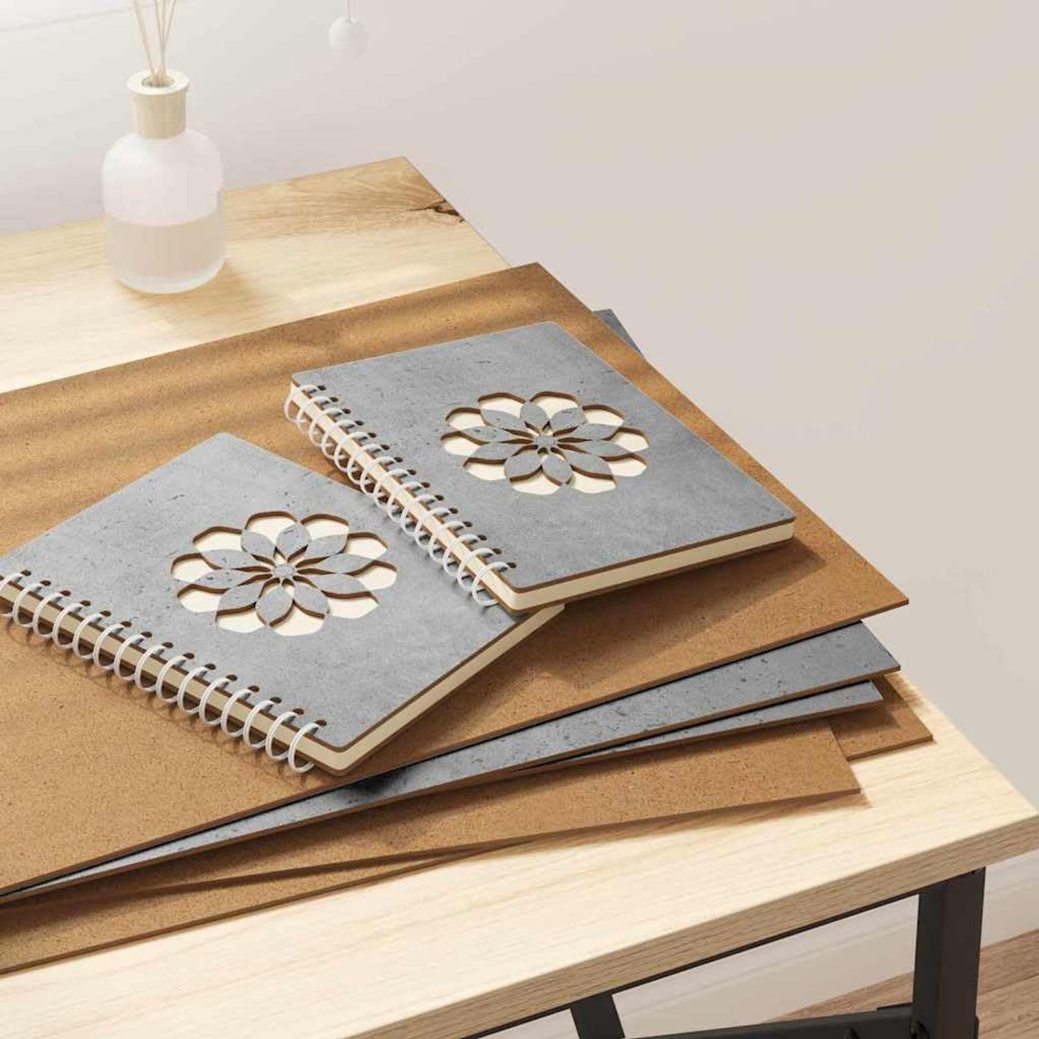 Set van 12 decoratieve platen in betongrijze look, 30 x 42 cm, houtmateriaal voor wandvormgeving en knutselprojecten
