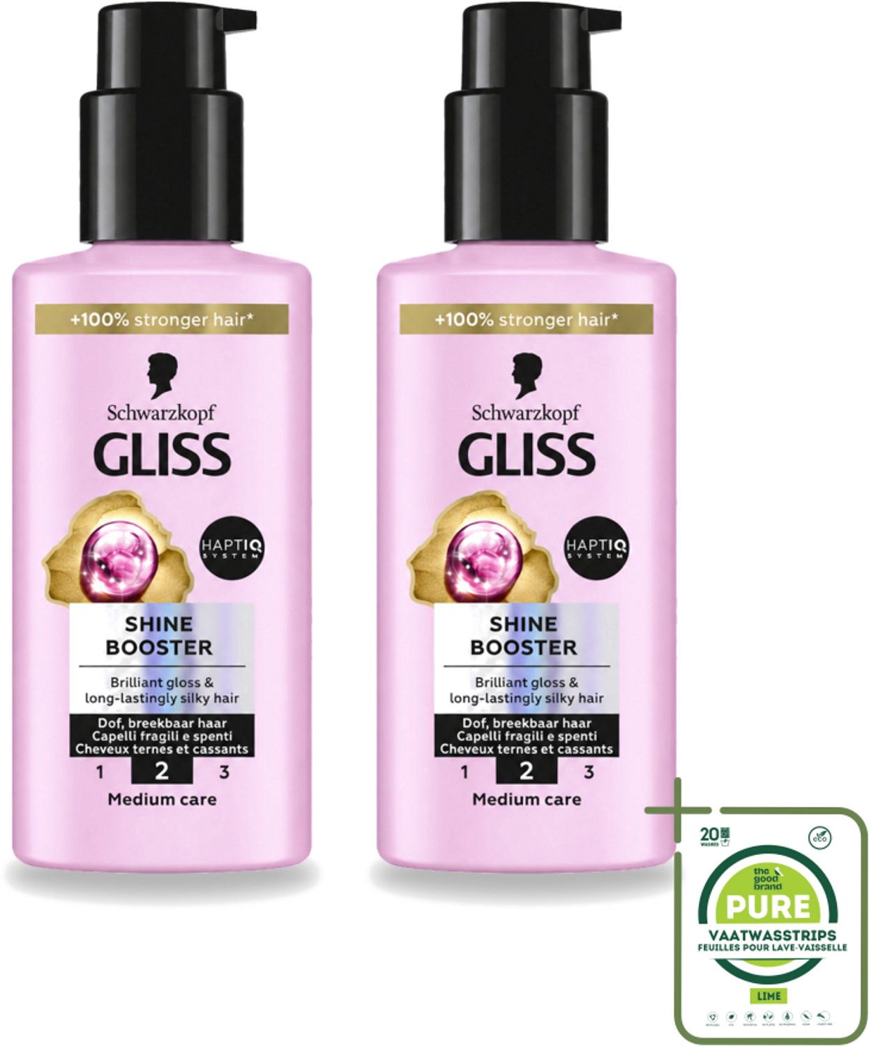 2 x Gliss - Haarserum - Liquid Silk Shine Booster - Fruitige Geur - 100 ml - Grootverpakking - Vaatwasstrips - Haarverzorging - Glans - Haarherstel - Zijdezacht Haar - Haarbescherming