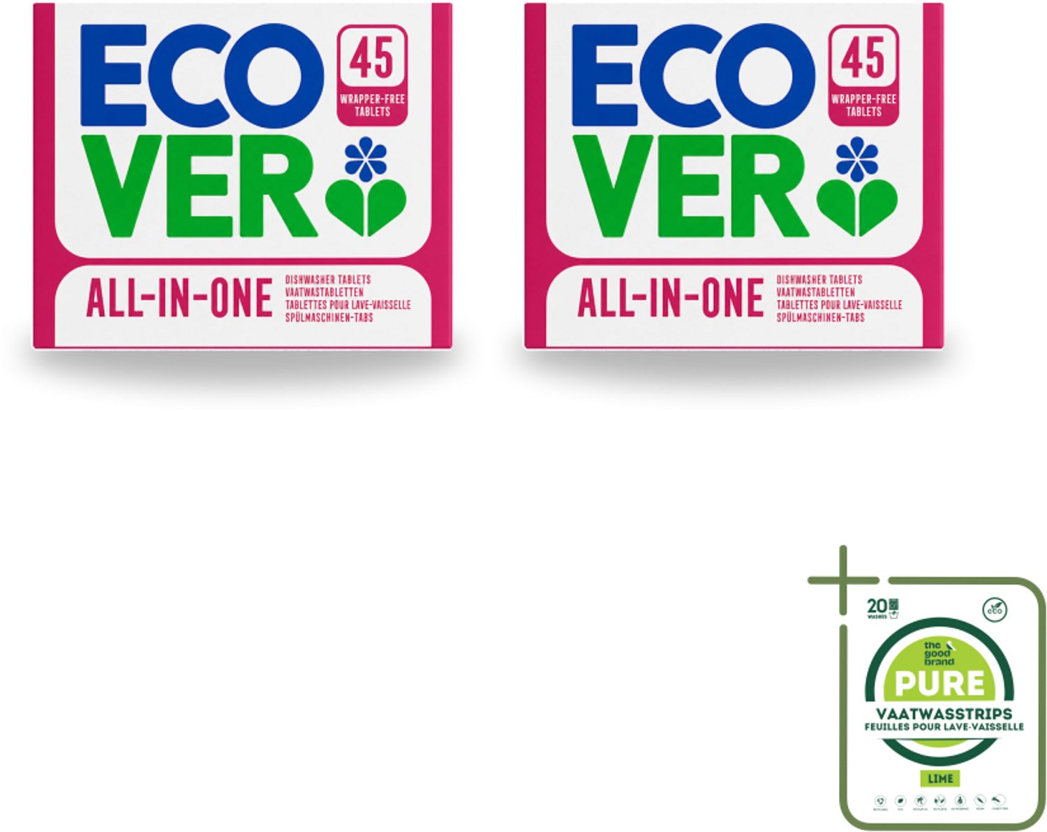 2 x Ecover - Vaatwastabletten All-in-One - Lemon & Mandarin - 45 Tabs - Grootverpakking - Vaatwasmiddel - Vaatwastablet - Citroen - Mandarijn - Duurzaam