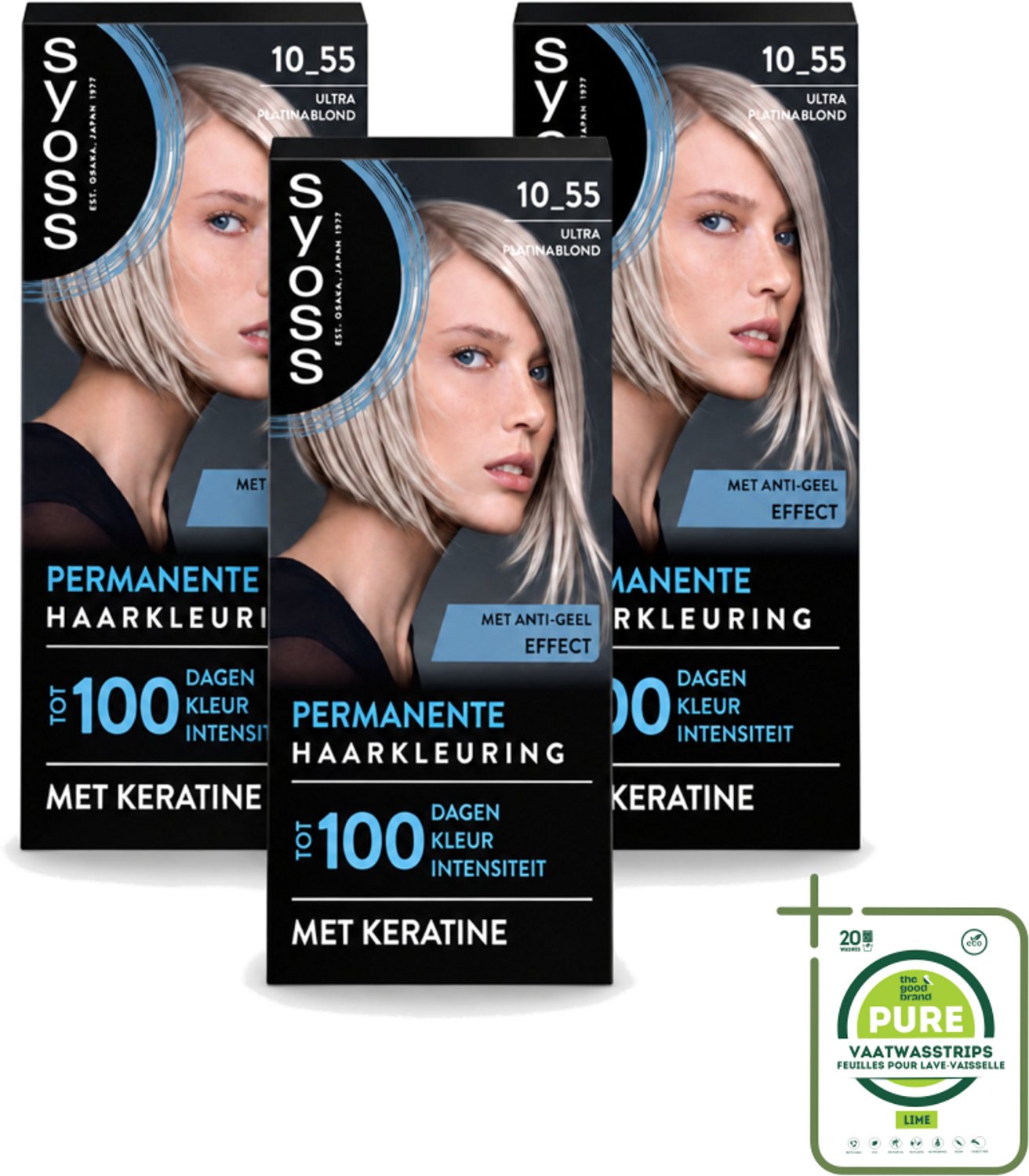 3 x SYOSS - Permanent Coloration 10-55 - Haarverf - Permanente Haarkleuring - Ultra Platina Blond - Grijsdekking - Grootverpakking - Vaatwasstrips - Haarkleur - Haarkleuren - Haarkleuring - Haarkleuringsproducten - Haarverzorging