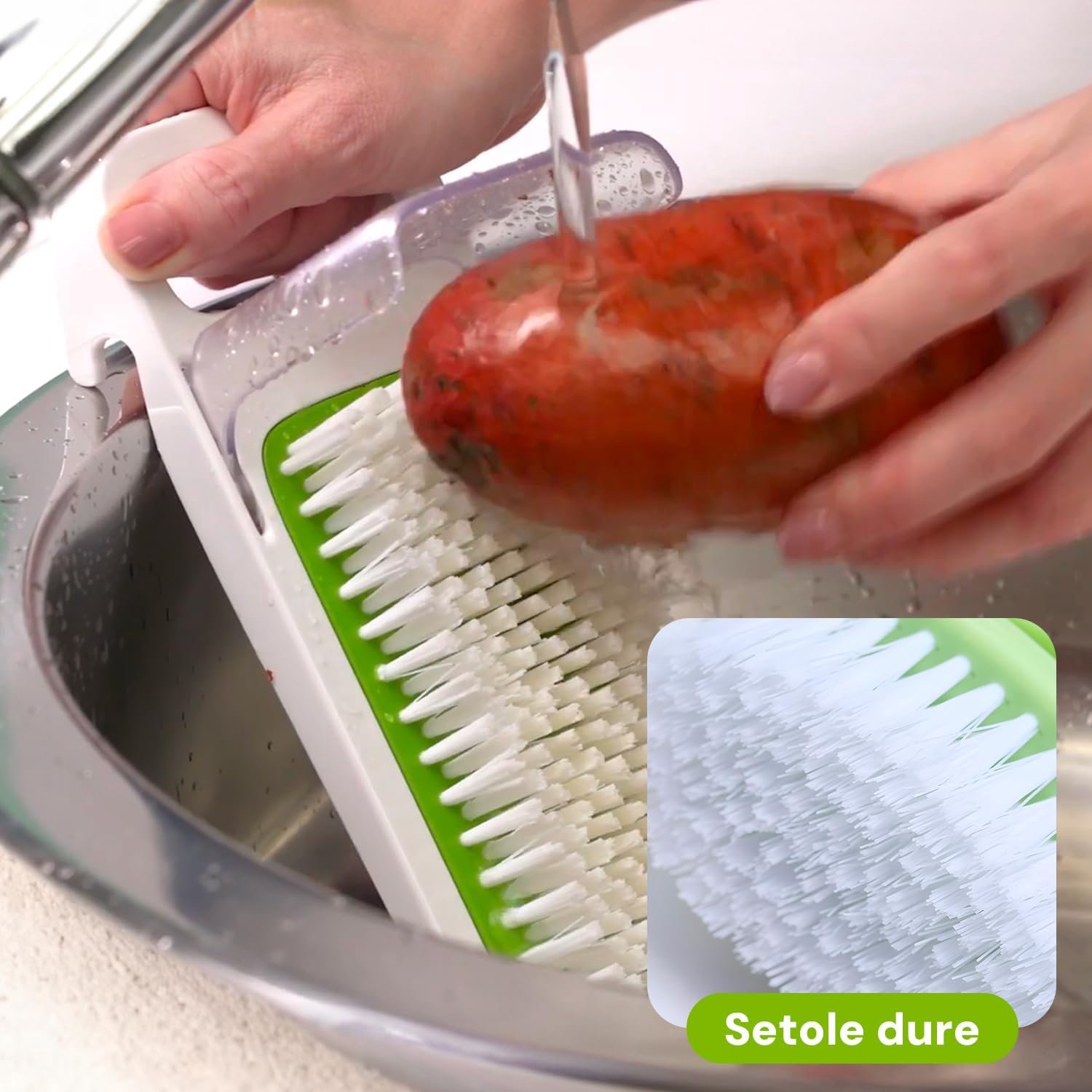 Wintem Keukenborstel voor het reinigen van groenten en fruit met harde nylon borstelharen en spatbescherming, ideaal voor het desinfecteren van levensmiddelen voor meer veiligheid, comfortabel en