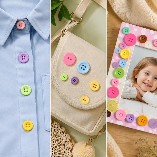 1000 stuks kleurrijke knopen om te knutselen, 530 g knopen, kunststof knutselknopen, kinderknopen, grote knopen in gemengde kleuren en maten voor knutselen, naaien, kinderknutselen, schilderen — afbeelding 5