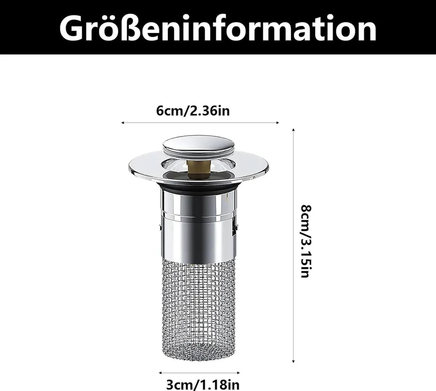 Afvoerstop Geschikt voor watertank Geschikt voor haarfilter, Geschikt voor afvoeropeningen van 34-40 mm, universeel veerbelast afvoerfilter.