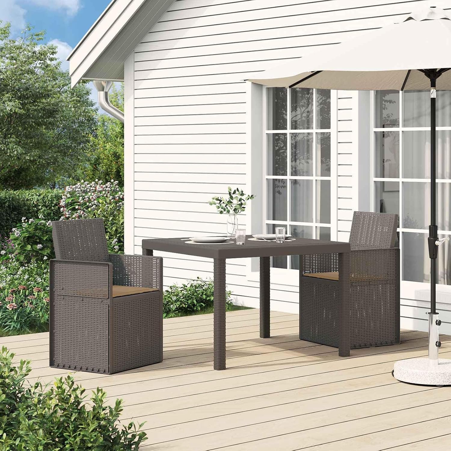 Tuin eetkamerstoelen 2 STK. lichtgrijs en taupe PP inklapbaar