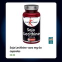 Rode capsulefles met zilveren dop. Label met 'Lucovitaal Soja Lecithine 1200 mg 60 capsules' en een 'Gekozen Merk' sticker.