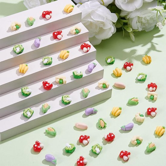 80 stuks kunsthars groenten miniatuur groenten figuren kunstmatige maïs kool paddenstoel aardappel chili groenten decoratie — afbeelding 2