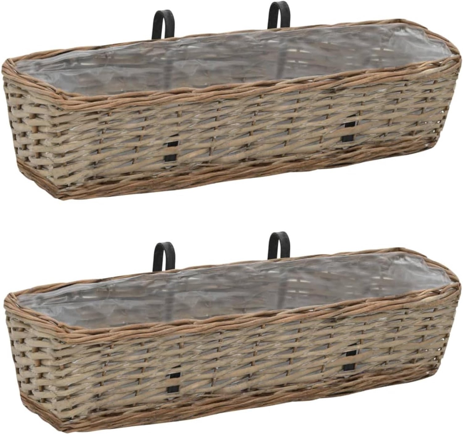 Bloembak voor balkon, 2 stuks, van wilgentenen met PE-coating, 60 cm, gazon en tuin, potten en bloembakken (SPU:246829)