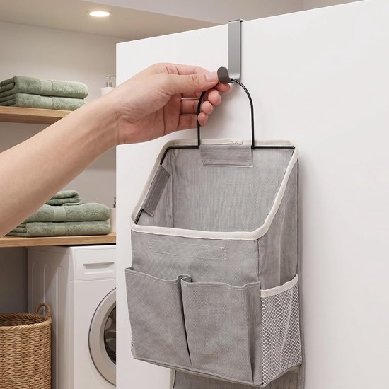 2 Stuks Delige Grijze Stoffen Wandopberger met Vakken Inklapbare Draagbare Wandzakken voor Slaapkamer Keuken Kantoor Studentenhuisvesting — afbeelding 5