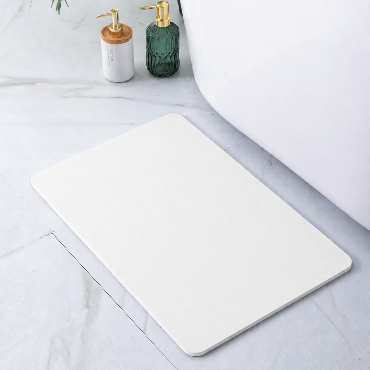 Diatomiet Steen Badmat Anti-slip (60 x 39 cm)| Sneldrogende Douchemat Super Absorberend | Badkamer Vloerkleed Schimmelwerend & Hygiënisch | Stone Bath Mat (Wit)