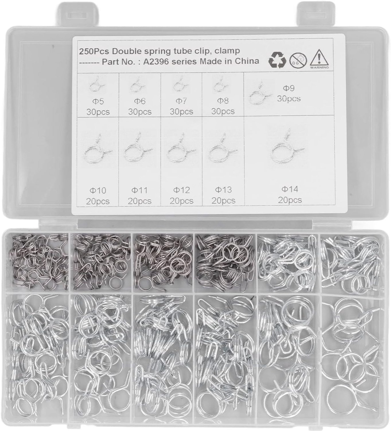 250 STKS Duurzame Dubbele Draad Irrigatieslangklemset voor Accessoires voor Besproeiingsapparatuur Blauw Wit Zink Corrosiebestendig Slangbuis Lenteclips met Opbergdoos