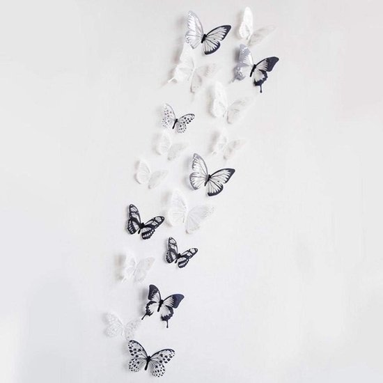 36 stuks muurstickers vlinder, kunststicker citaten doe-het-zelf zelfklevende vlinders zwart wit raamdecoratie behang 3D vinyl voor thuis woonkamer badkamer keuken decor — afbeelding 3