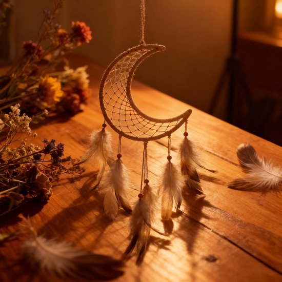 18 Stuks DIY Craft Rings woondecoratie Moon Dreamcatcher Beige — afbeelding 3