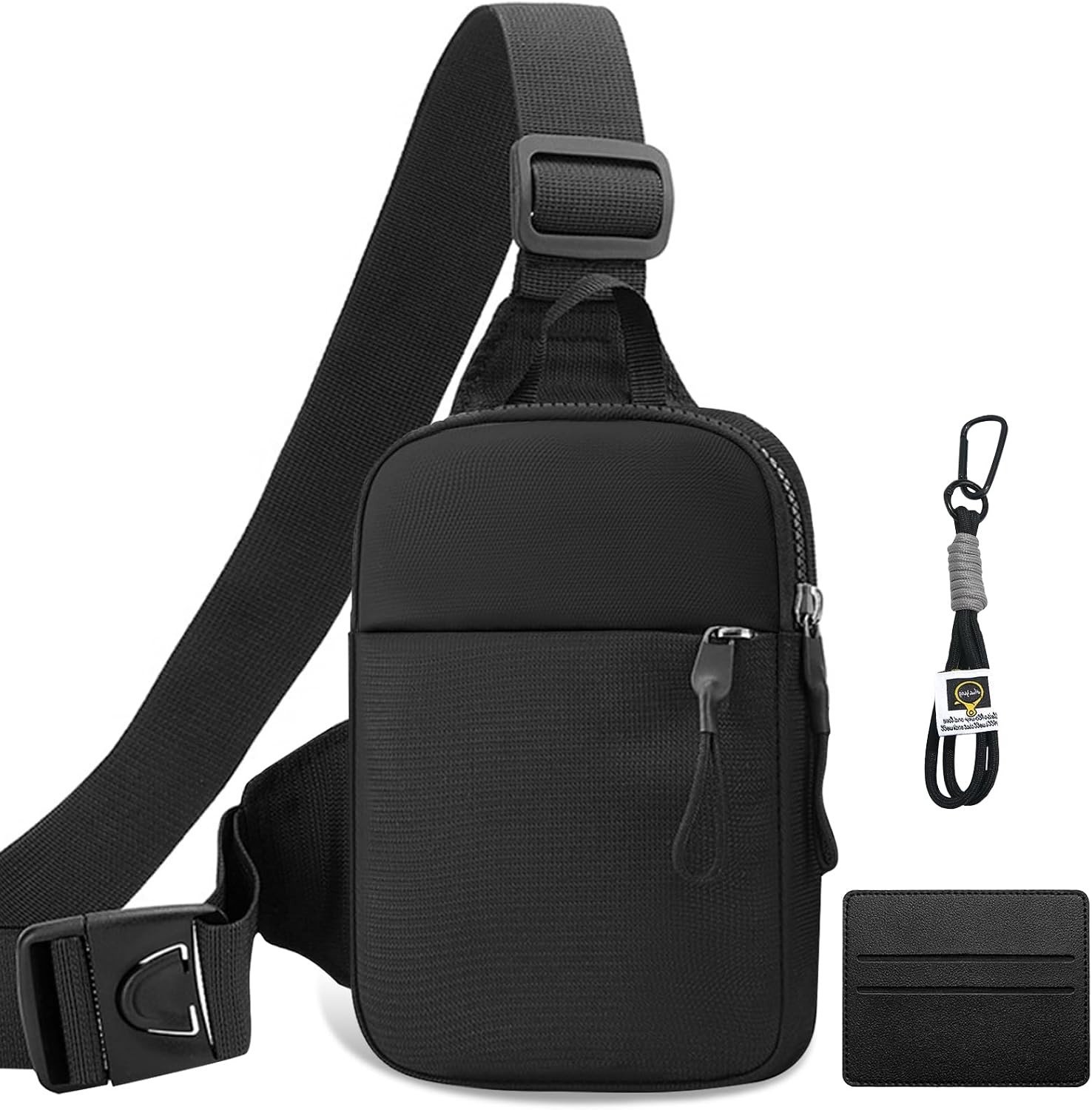 Schoudertas voor Mannen, Waterdichte Crossbody Tas met Kaarthouder en Sleutelhanger, Compact en Lichtgewicht, Ideaal voor Reizen, Outdoor Activiteiten en Dagelijks Gebruik, Zwart