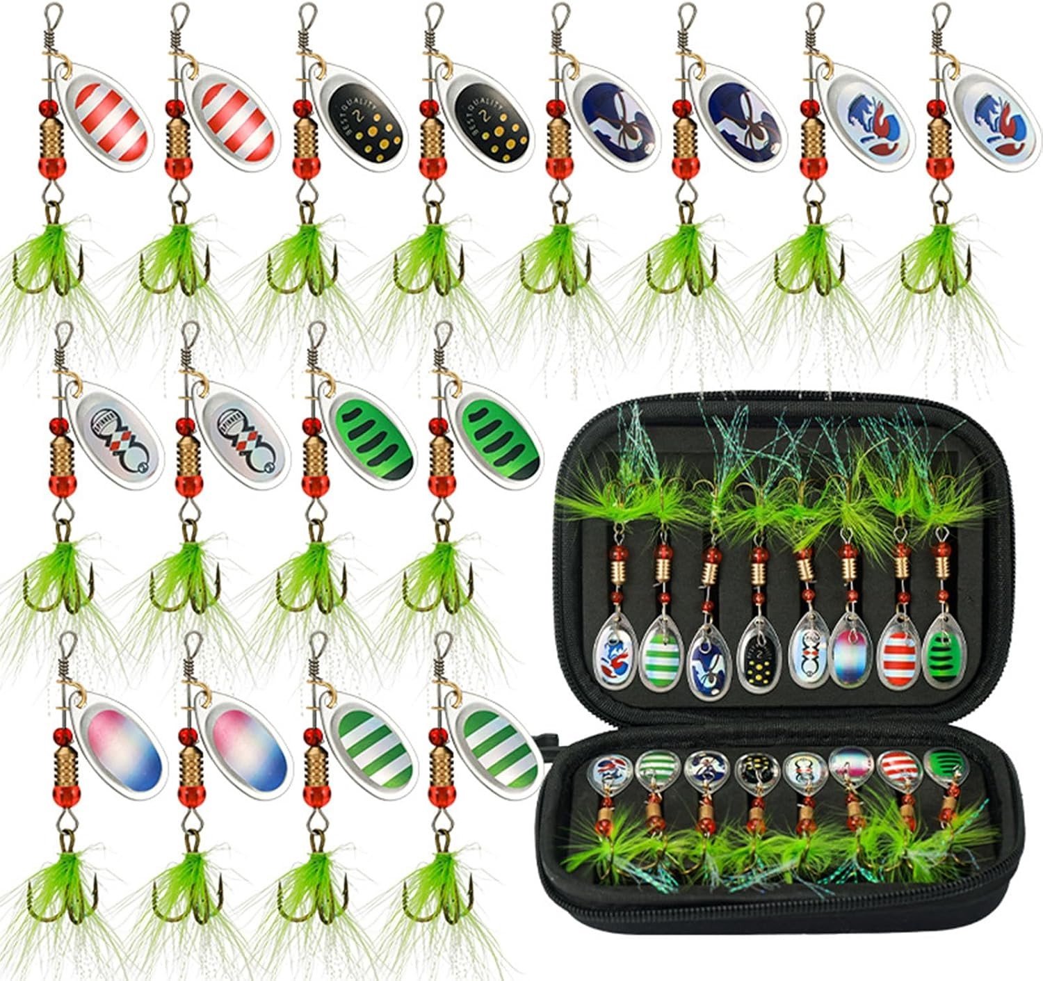 Complete Vissersset met 43 Stuks: Levensgetrouwe Vissersaas, Spinner Lures en Opbergdoos voor Effectieve Visserij