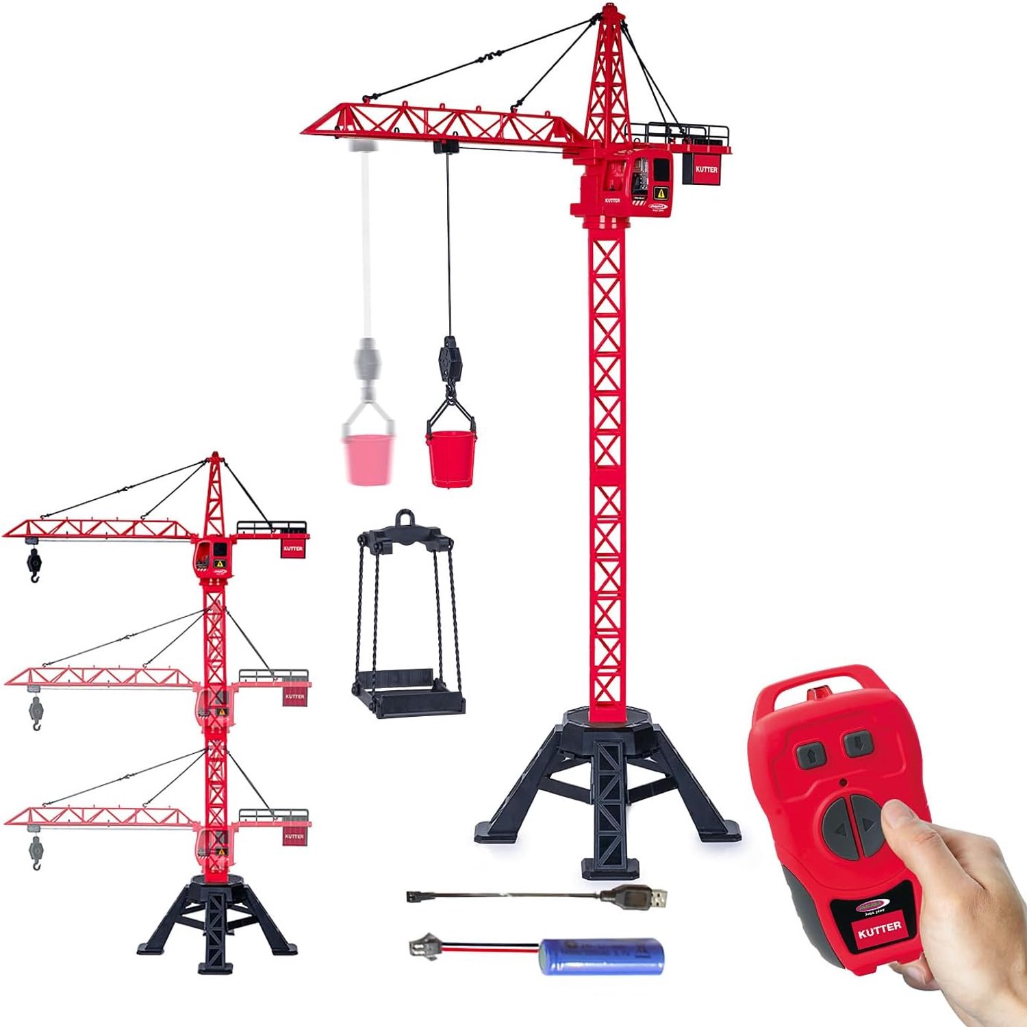 QEVA Kraan Speelgoed - Bouwkraan Speelgoed - Speelgoed Kraan - Rood - 62cm x 33cm x 99cm