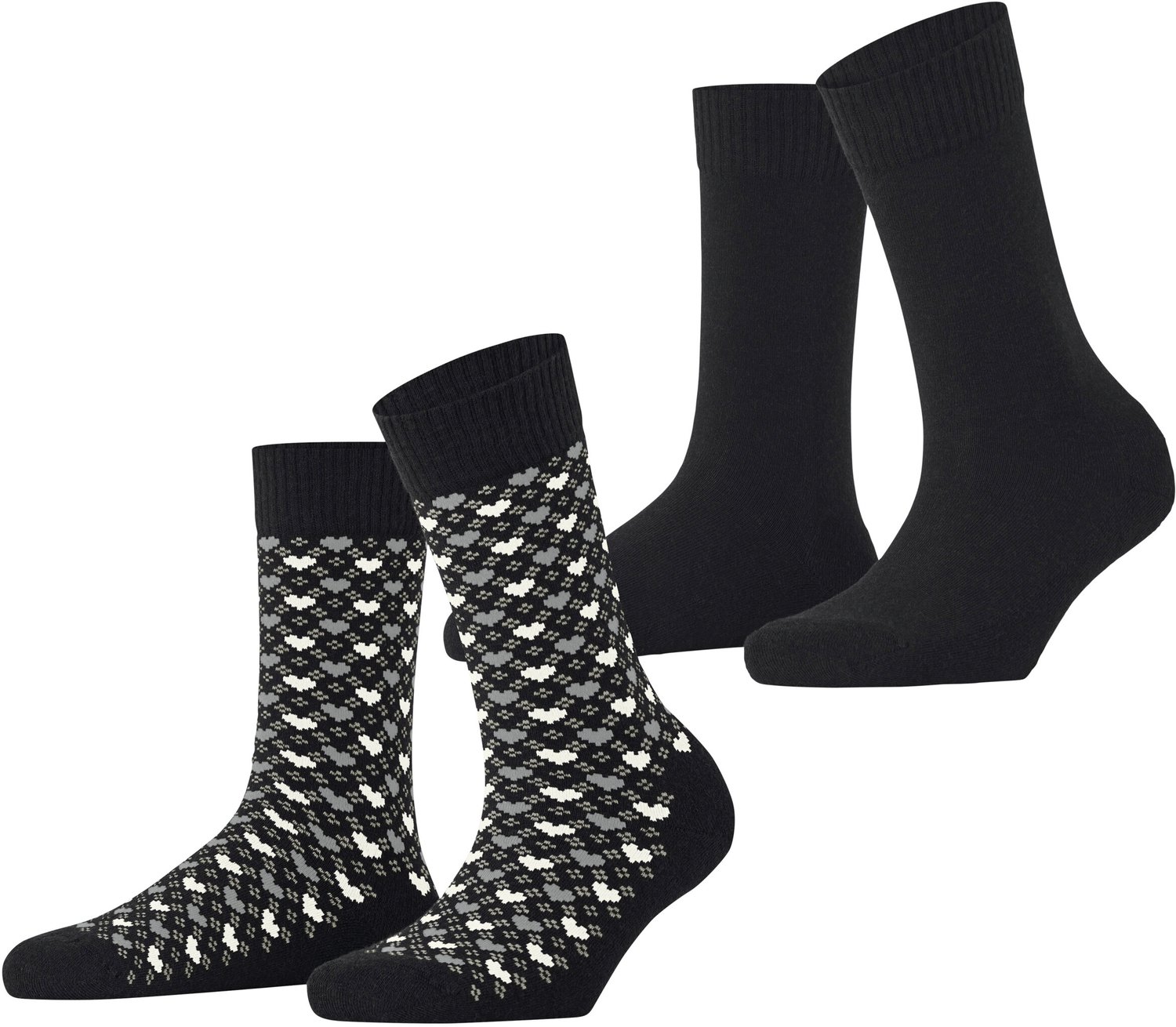 Esprit Wool Hearts 2 Pack gedessineerd katoen multipack sokken dames zwart - maat 39-42