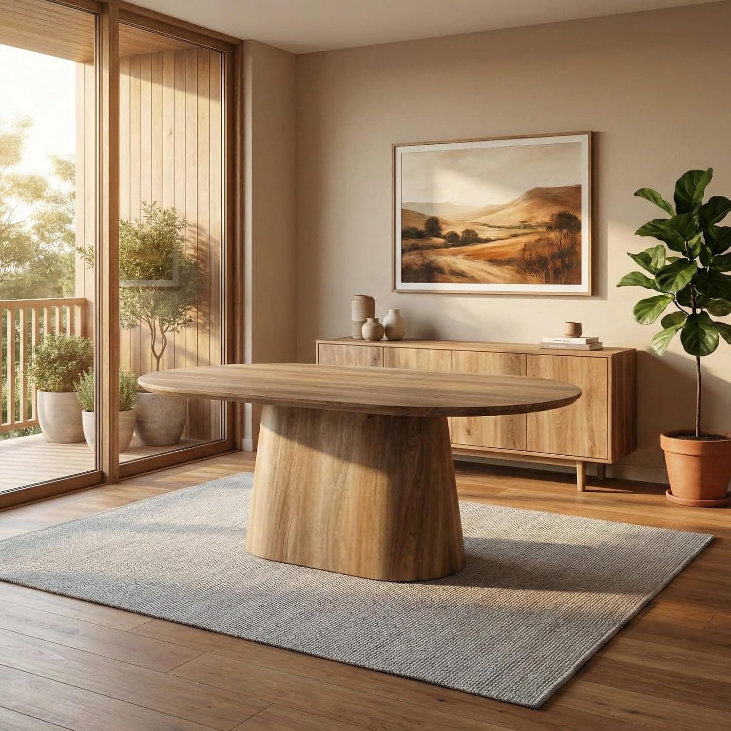 Eettafel Japandi ovaal Saga 180cm lichtbruin MDF ovale eetkamertafel