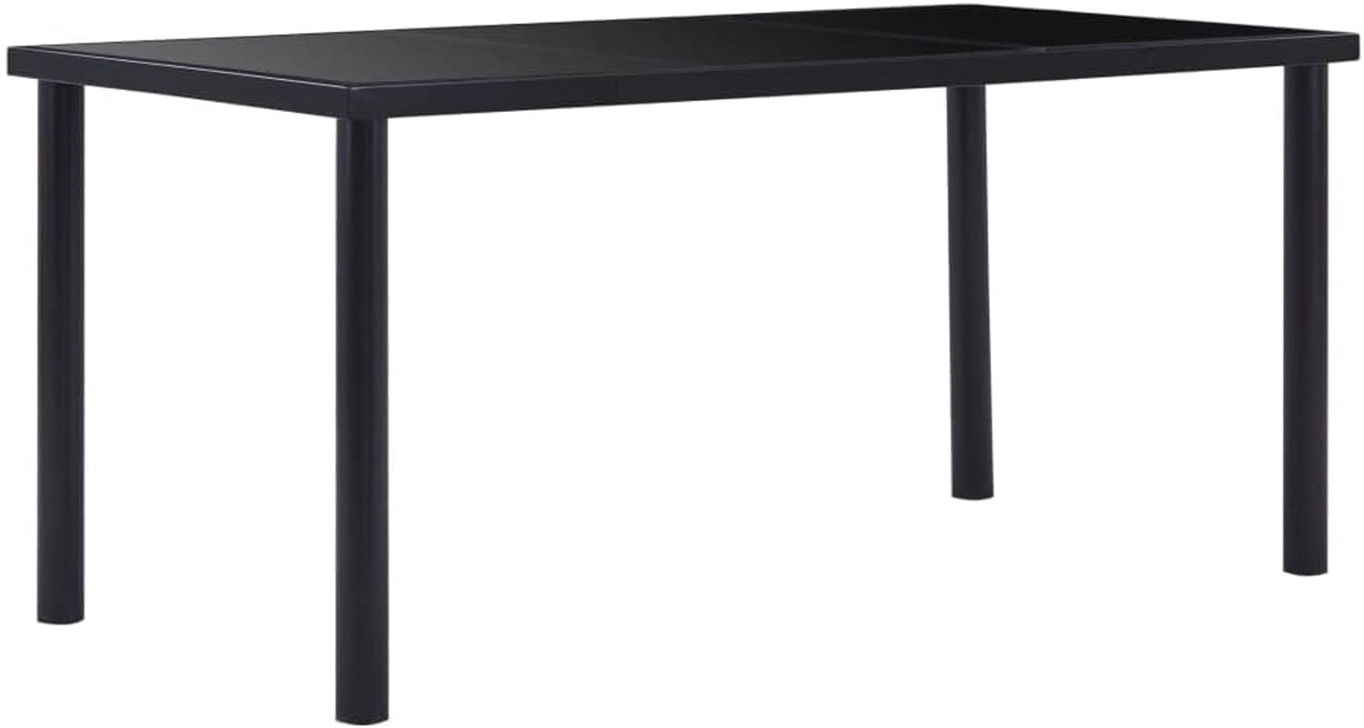 Eettafel, zwart, 160 x 80 x 75 cm, met gehard glasplaat en gepoedercoat metalen frame, voor keuken, eetkamer of outdoor, stabiel, duurzaam, eenvoudig