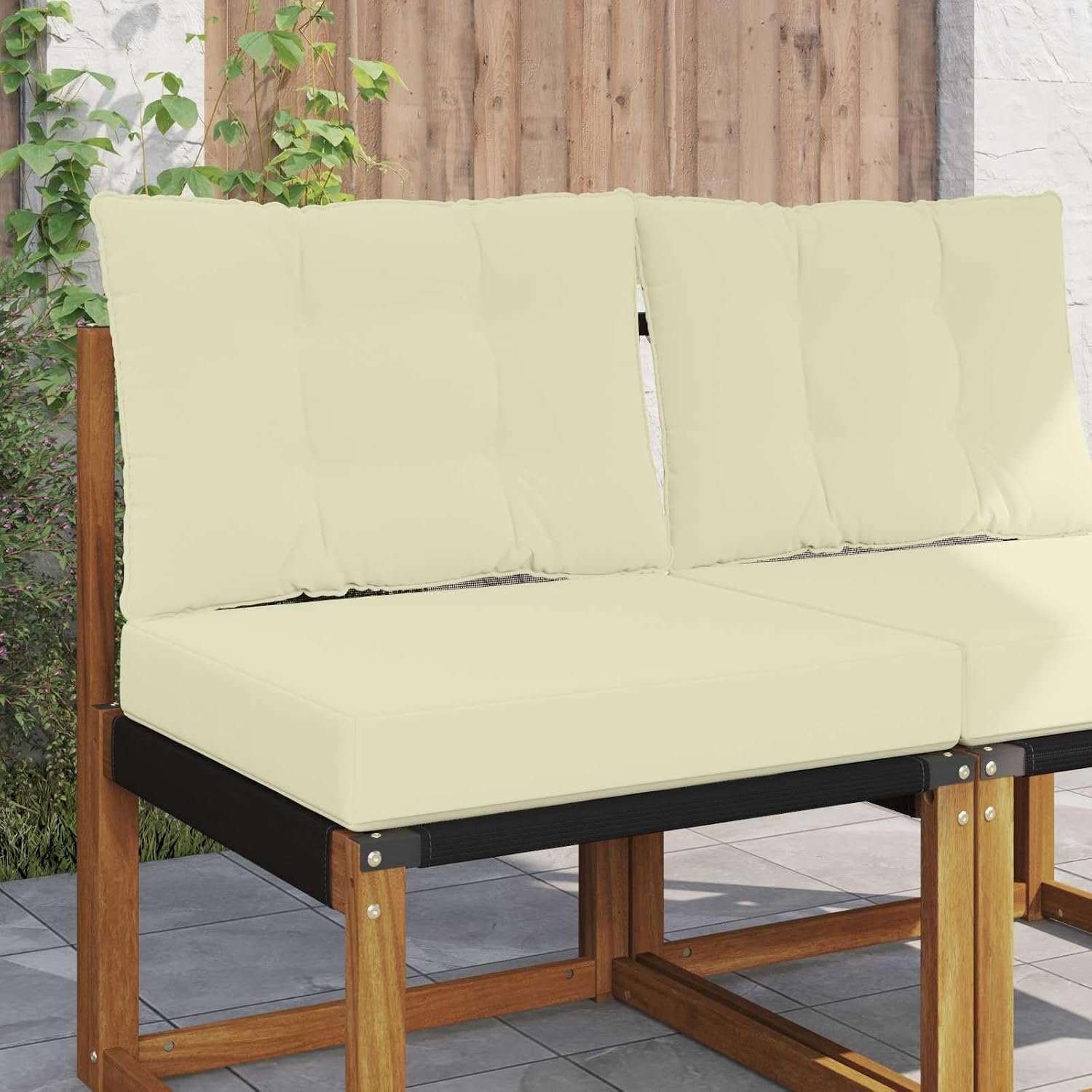 Set van 2 bankkussens, crème voor buiten, schuimkussens met polyester overtrek, ondersteunende bekleding voor tuin, terras of balkon, modern design