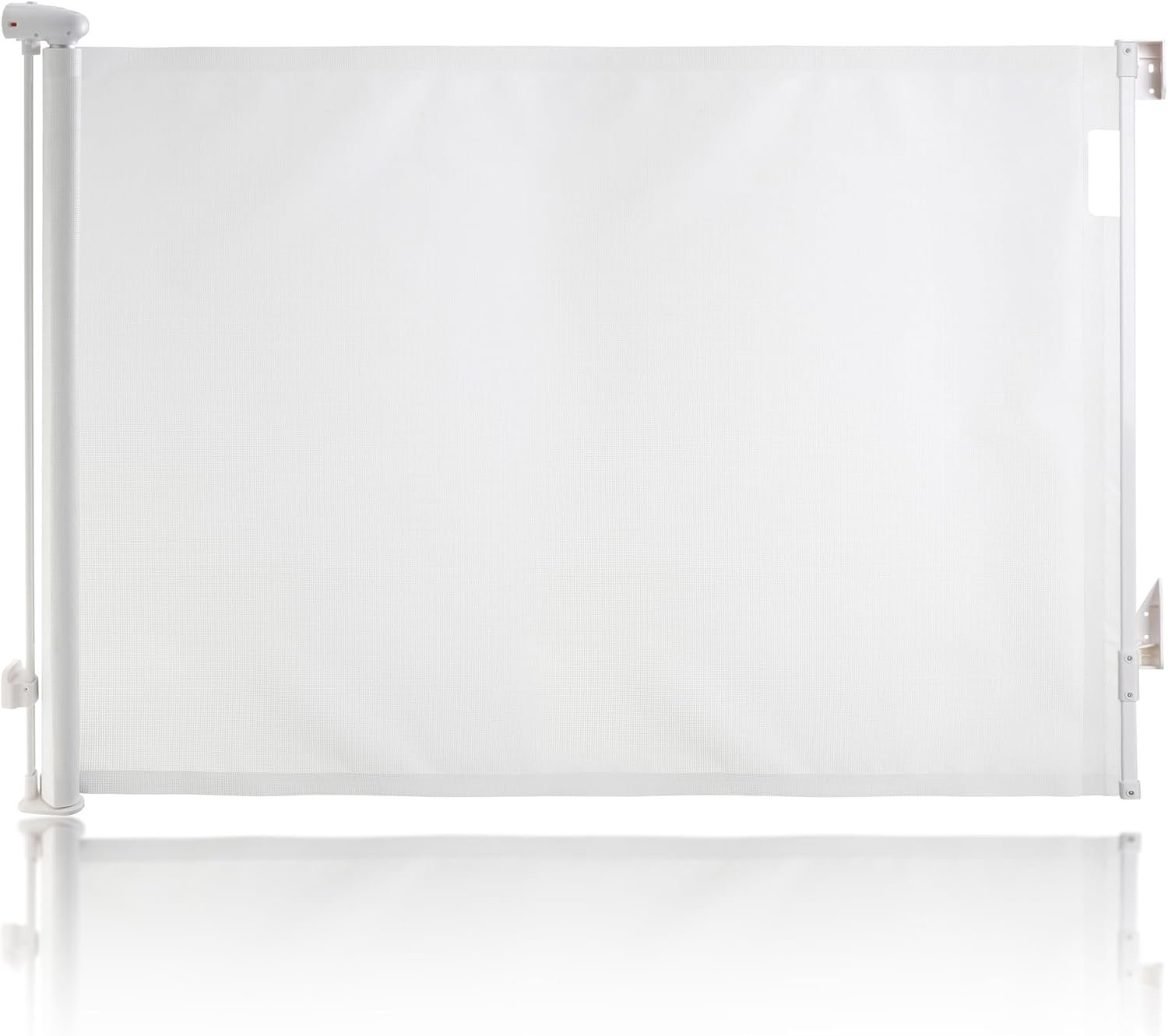 Dreambaby Intrekbare veiligheidstraphekken voor baby, hondenhek, extra breed gaas intrekbare babyhek, geschikt tot 140 cm, hoog 90 cm. 2x EZY-Check Lock Indicatoren, Hardware gemonteerde babyhek (wit)