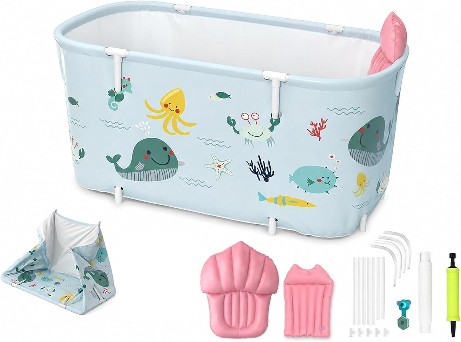 Opvouwbaar Bad voor Volwassenen 140x50x55cm met Kussen en Rugleuning voor Comfortabel Baden en Ruimtebesparing