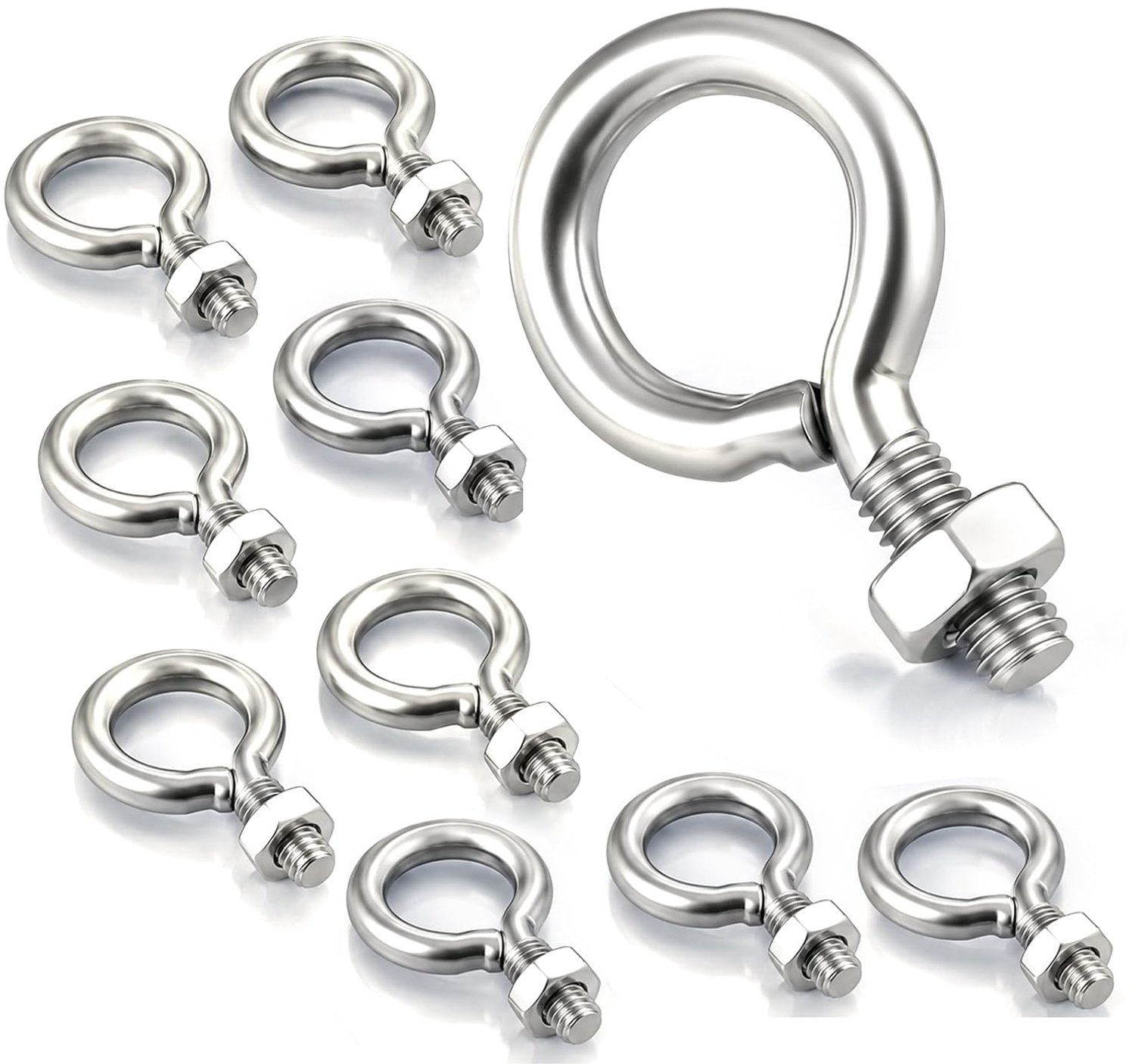 10 stuks ringschroeven met moeren om op te hangen, M3 oogschroeven, roestvrij staal, oogschroeven, schroefogen, ronde - ShopVlot