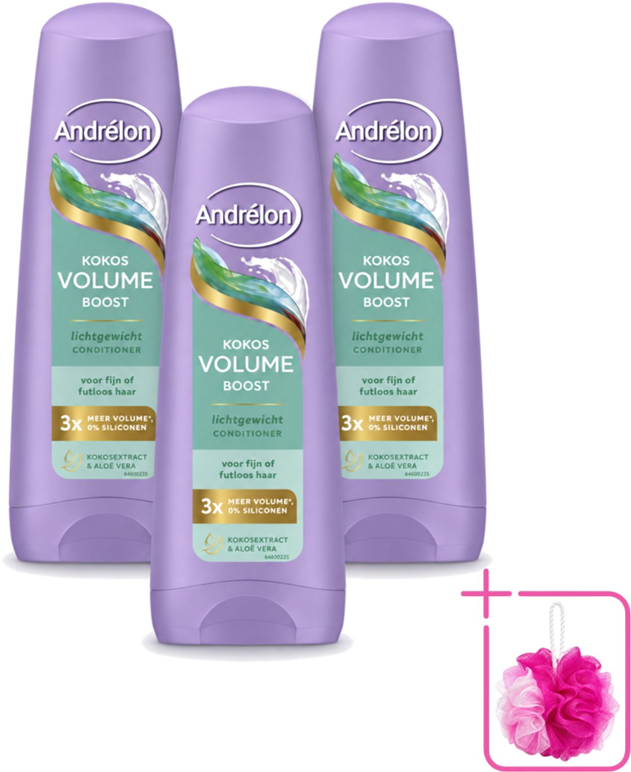 3 x Andrélon – Conditioner – Volume Boost – 200 ml - Bulkverpakking - Volume boost haar - Douchemop - Kokos conditioner