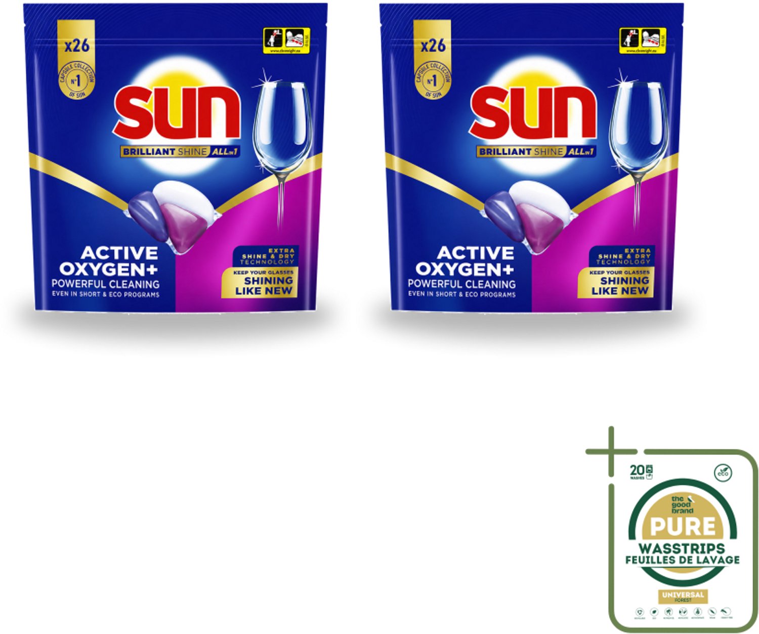 2 x Sun - Vaatwascapsules - Brilliant Shine All-in-1 - 26 capsules - Wasstrips - Vaatwasmiddel - Vaatwascapsules - Glans - Reiniging - Anti-kalk