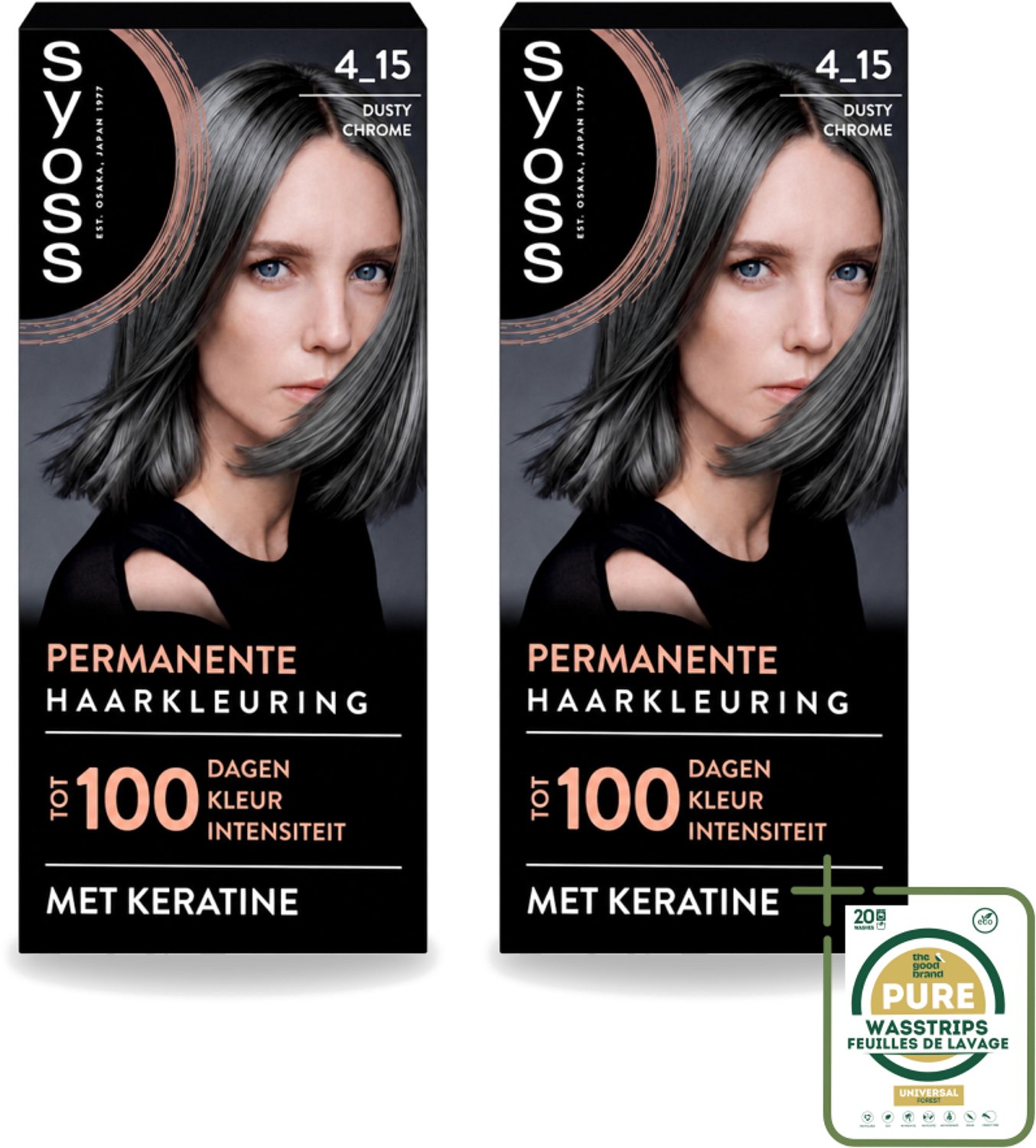 2 x SYOSS - Coloration 4-15 Dusty Chrome - Haarverf - Grijsdekking - Vermindert Haarbreuk - Wasstrips - Haarverf - Haarkleur - Grijsdekking - Keratine - Haarverf Permanent