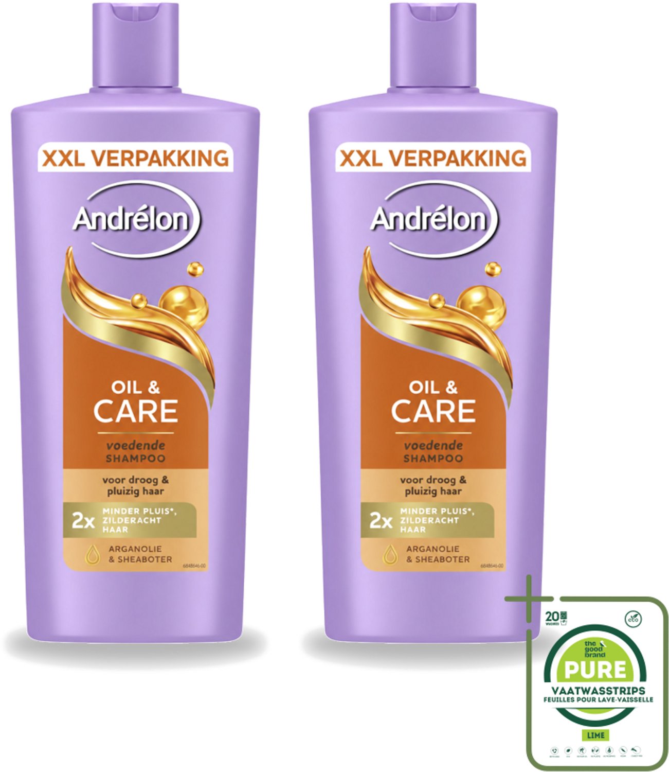 2 x Andrélon – Shampoo – Oil & Care – 685 ml - Grootverpakking - Vaatwasstrips - Haar Verzorging - Pluisvoorkomen - Arganolie Shampoo - Sheaboter - Droog Haar